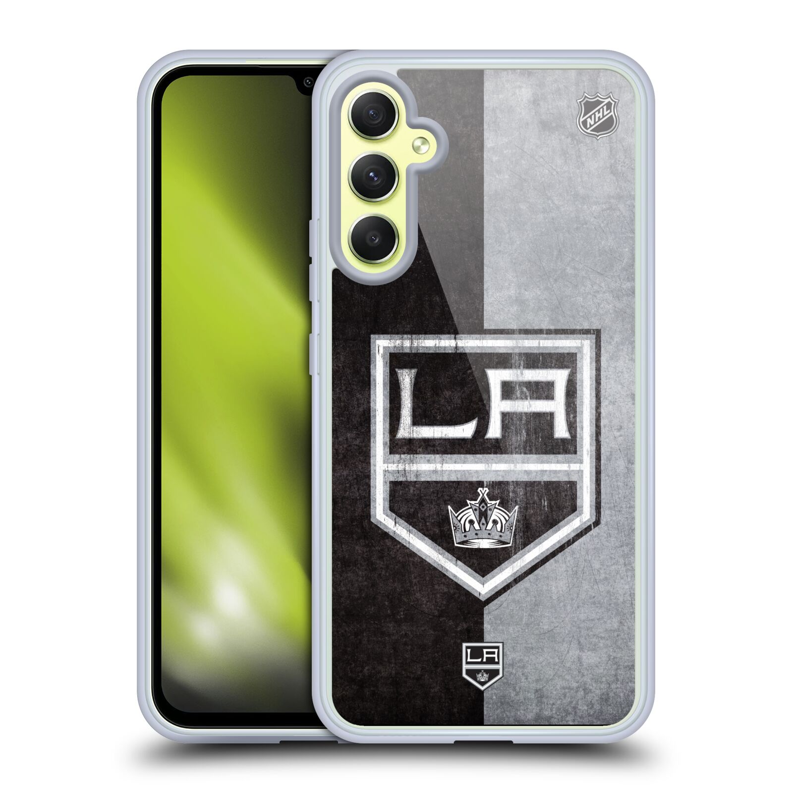 Silikonové pouzdro na mobil Samsung Galaxy A34 5G - NHL - Půlené logo Los Angeles Kings (Silikonový kryt, obal, pouzdro na mobilní telefon Samsung Galaxy A34 5G s licencovaným motivem NHL - Půlené logo Los Angeles Kings)