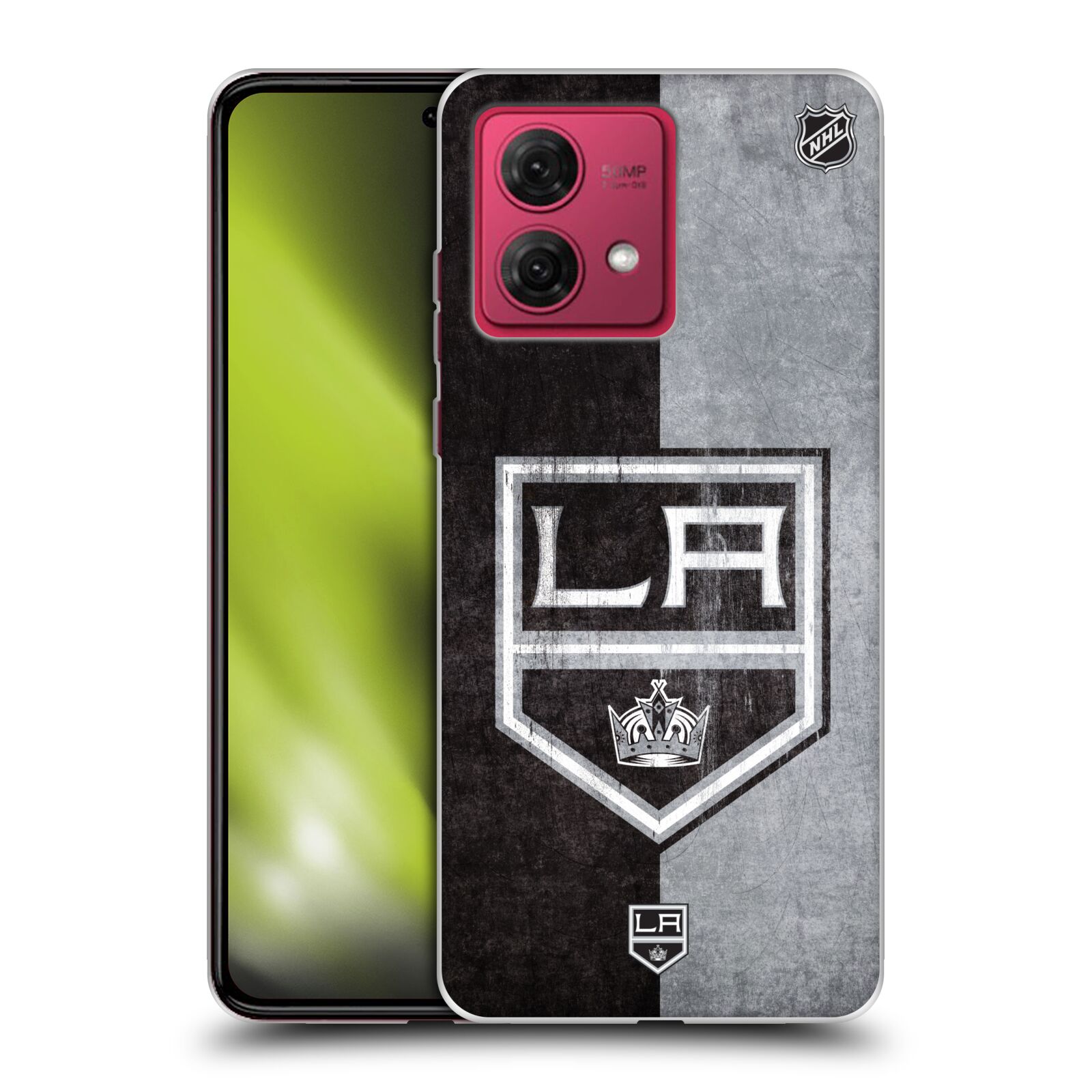 Silikonové pouzdro na mobil Motorola Moto G84 5G - NHL - Půlené logo Los Angeles Kings (Silikonový kryt, obal, pouzdro na mobilní telefon Motorola Moto G84 5G s licencovaným motivem NHL - Půlené logo Los Angeles Kings)