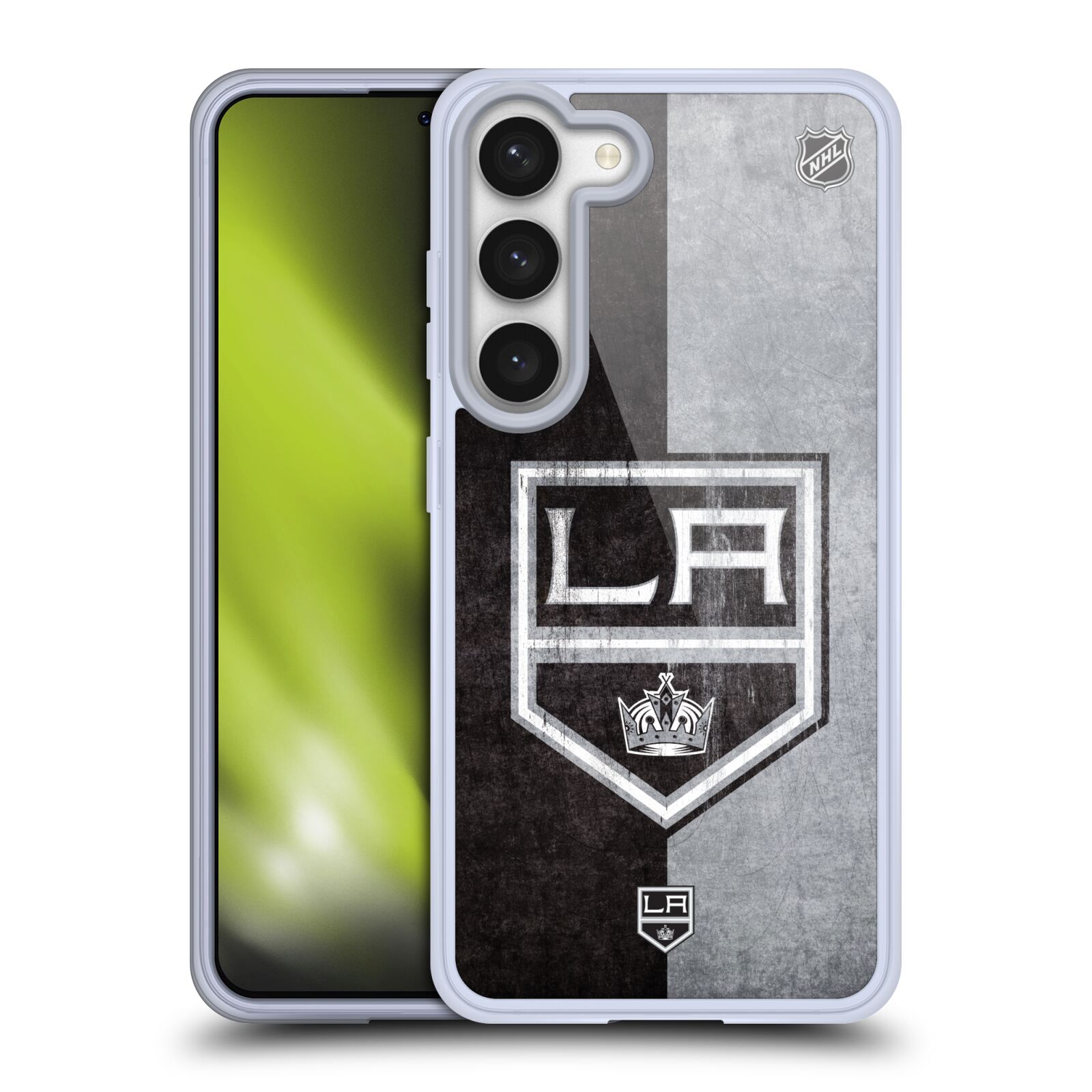 Silikonové pouzdro na mobil Samsung Galaxy S23 - NHL - Půlené logo Los Angeles Kings (Silikonový kryt, obal, pouzdro na mobilní telefon Samsung Galaxy S23 s licencovaným motivem NHL - Půlené logo Los Angeles Kings)