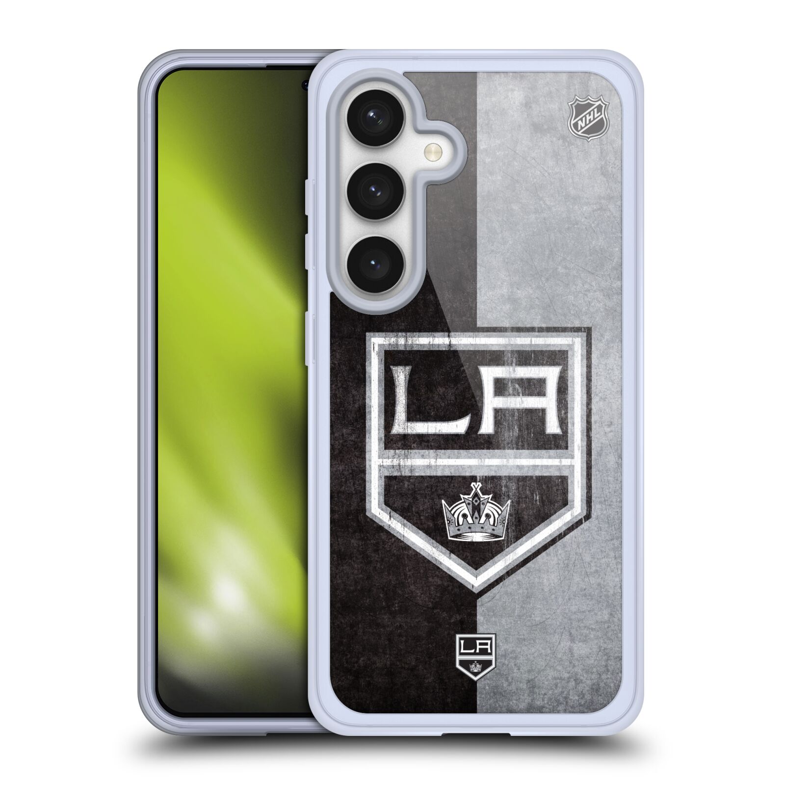 Silikonové lesklé pouzdro na mobil Samsung Galaxy S24 - NHL - Půlené logo Los Angeles Kings (Silikonový kryt, obal, pouzdro na mobilní telefon Samsung Galaxy S24 s licencovaným motivem NHL - Půlené logo Los Angeles Kings)