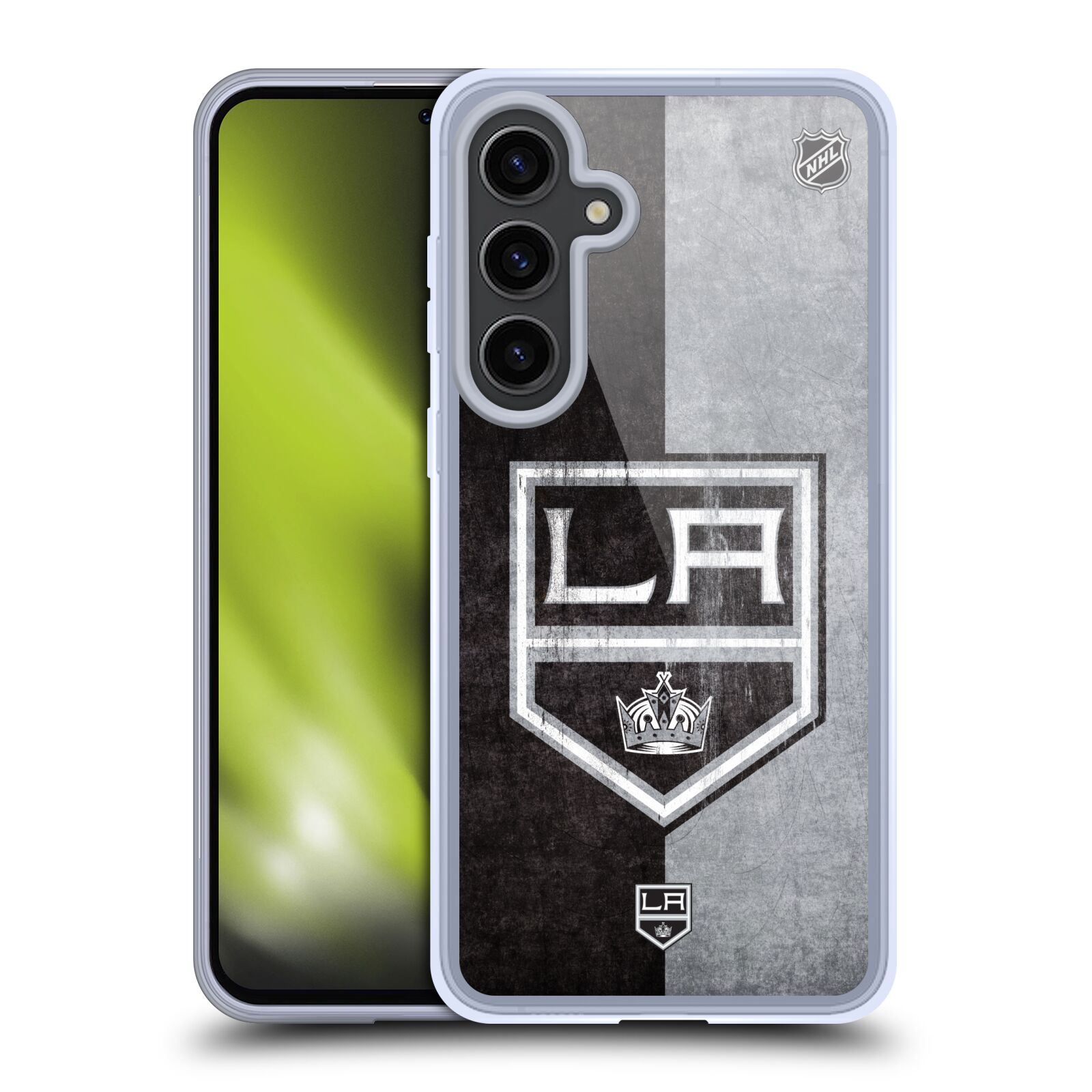 Silikonové lesklé pouzdro na mobil Samsung Galaxy S24 Plus - NHL - Půlené logo Los Angeles Kings (Silikonový kryt, obal, pouzdro na mobilní telefon Samsung Galaxy S24 Plus s licencovaným motivem NHL - Půlené logo Los Angeles Kings)