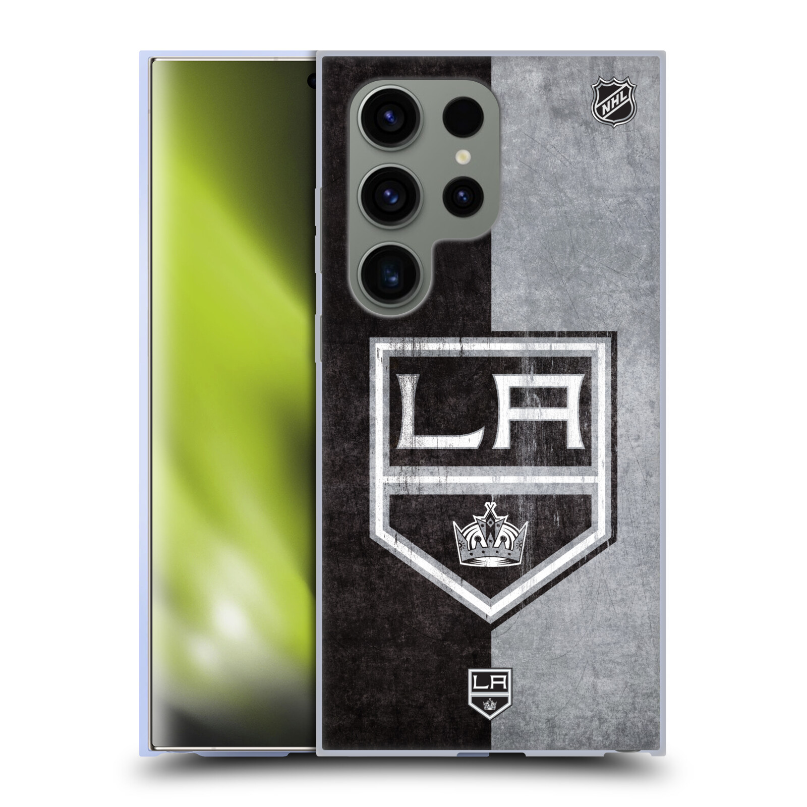 Silikonové lesklé pouzdro na mobil Samsung Galaxy S24 Ultra - NHL - Půlené logo Los Angeles Kings (Silikonový kryt, obal, pouzdro na mobilní telefon Samsung Galaxy S24 Ultra s licencovaným motivem NHL - Půlené logo Los Angeles Kings)