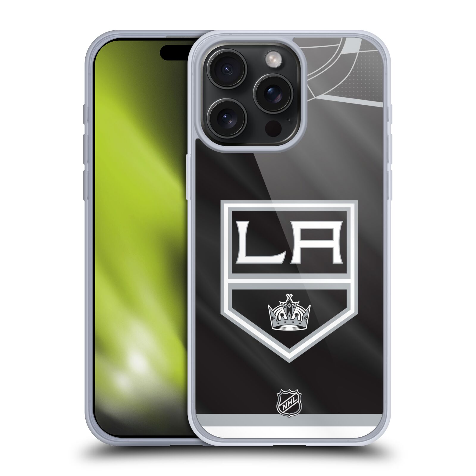 Silikonové lesklé pouzdro na mobil Apple iPhone 15 Pro Max - NHL - Dres Los Angeles Kings (Silikonový lesklý kryt, obal, pouzdro na mobilní telefon Apple iPhone 15 Pro Max s licencovaným motivem NHL - Dres Los Angeles Kings)