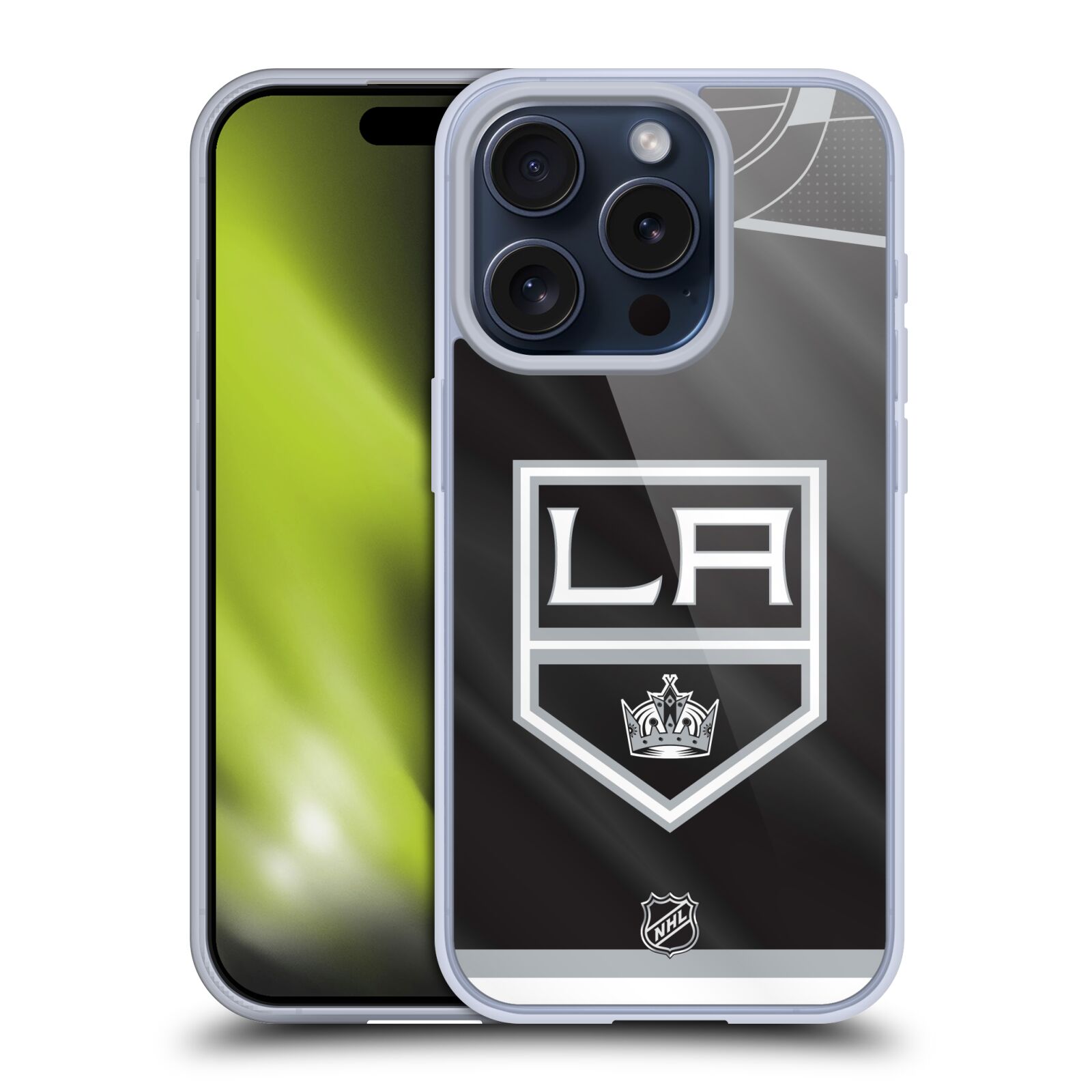 Silikonové lesklé pouzdro na mobil Apple iPhone 15 Pro - NHL - Dres Los Angeles Kings (Silikonový lesklý kryt, obal, pouzdro na mobilní telefon Apple iPhone 15 Pro s licencovaným motivem NHL - Dres Los Angeles Kings)