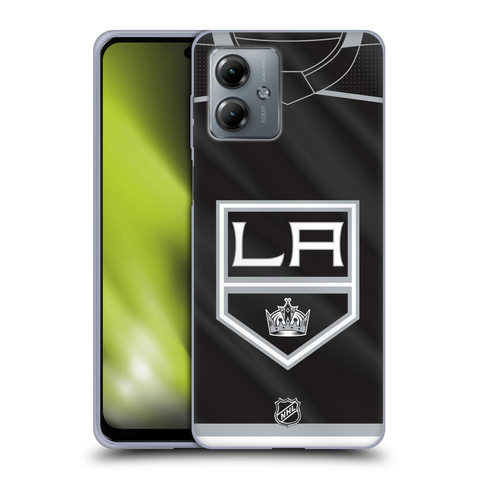 Silikonové pouzdro na mobil Motorola Moto G14 - NHL - Dres Los Angeles Kings (Silikonový kryt, obal, pouzdro na mobilní telefon Motorola Moto G14 s licencovaným motivem NHL - Dres Los Angeles Kings)
