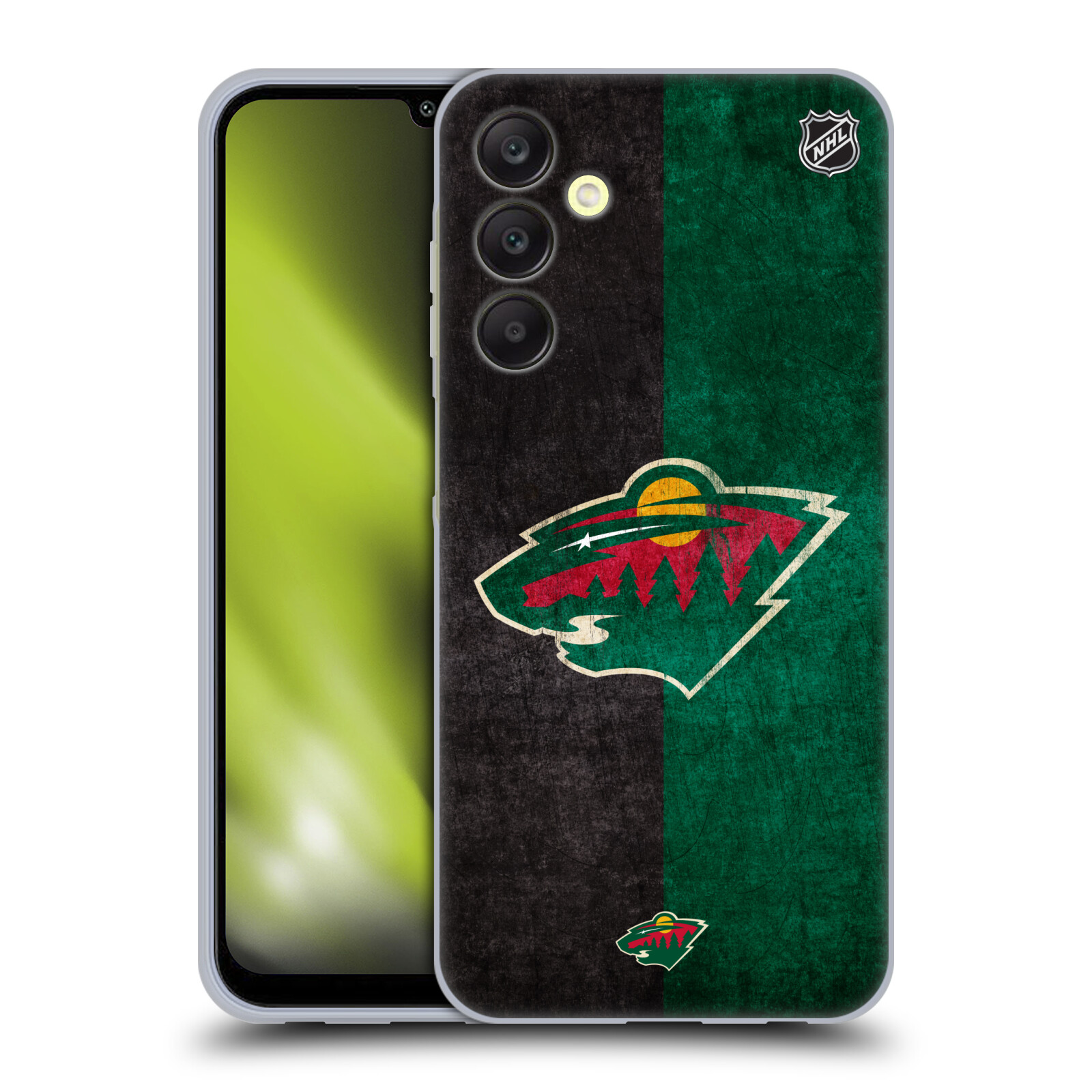 Silikonové pouzdro na mobil Samsung Galaxy A25 5G - NHL - Půlené logo Minnesota Wild (Silikonový kryt, obal, pouzdro na mobilní telefon Samsung Galaxy A25 5G s licencovaným motivem NHL - Půlené logo Minnesota Wild)