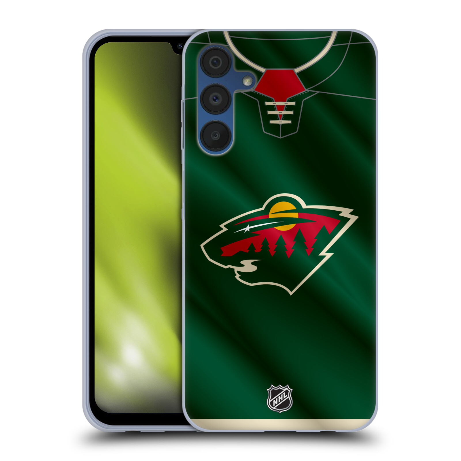Silikonové pouzdro na mobil Samsung Galaxy A15 / A15 5G - NHL - Dres Minnesota Wild (Silikonový kryt, obal, pouzdro na mobilní telefon Samsung Galaxy A15 / A15 5G s licencovaným motivem NHL - Dres Minnesota Wild)