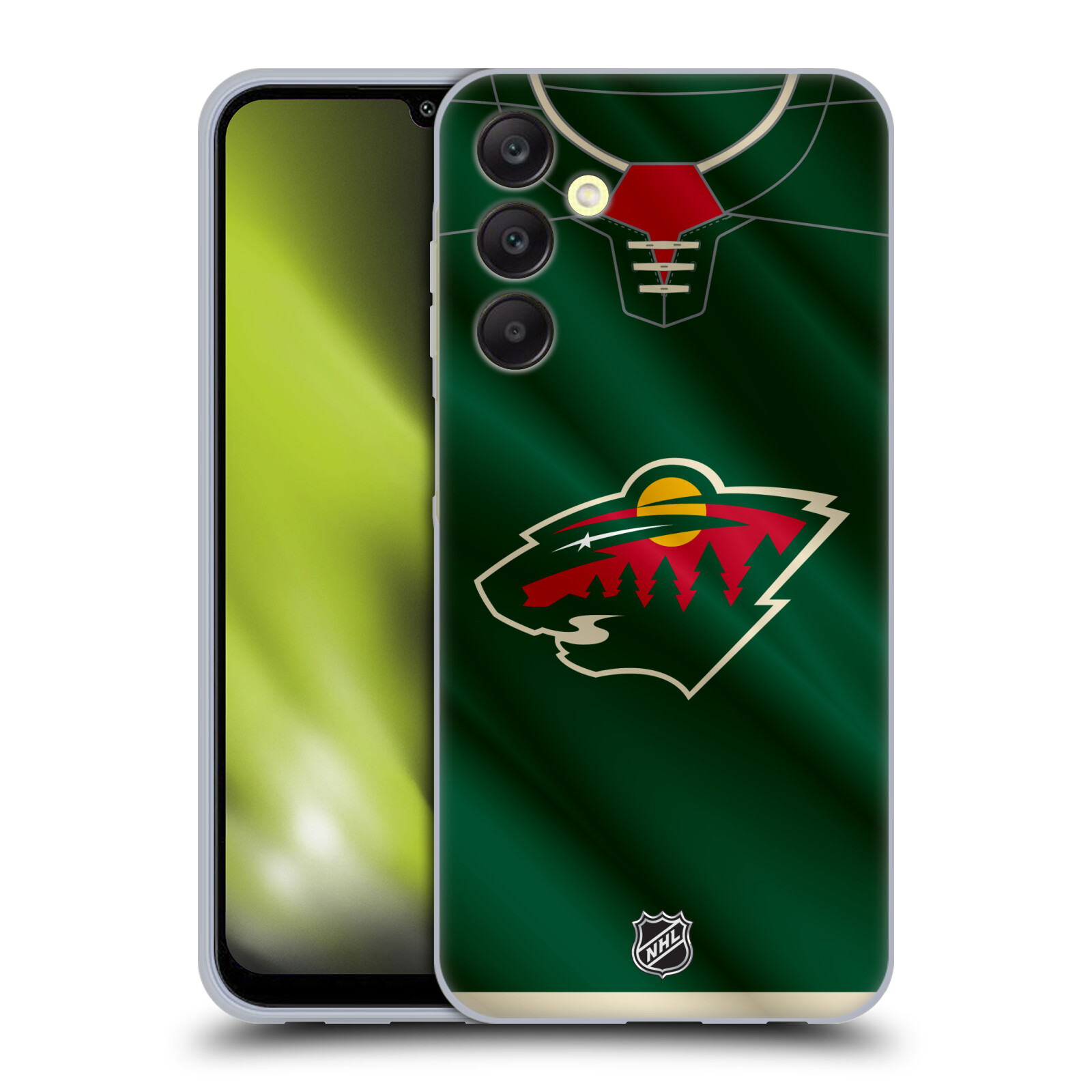 Silikonové pouzdro na mobil Samsung Galaxy A25 5G - NHL - Dres Minnesota Wild (Silikonový kryt, obal, pouzdro na mobilní telefon Samsung Galaxy A25 5G s licencovaným motivem NHL - Dres Minnesota Wild)
