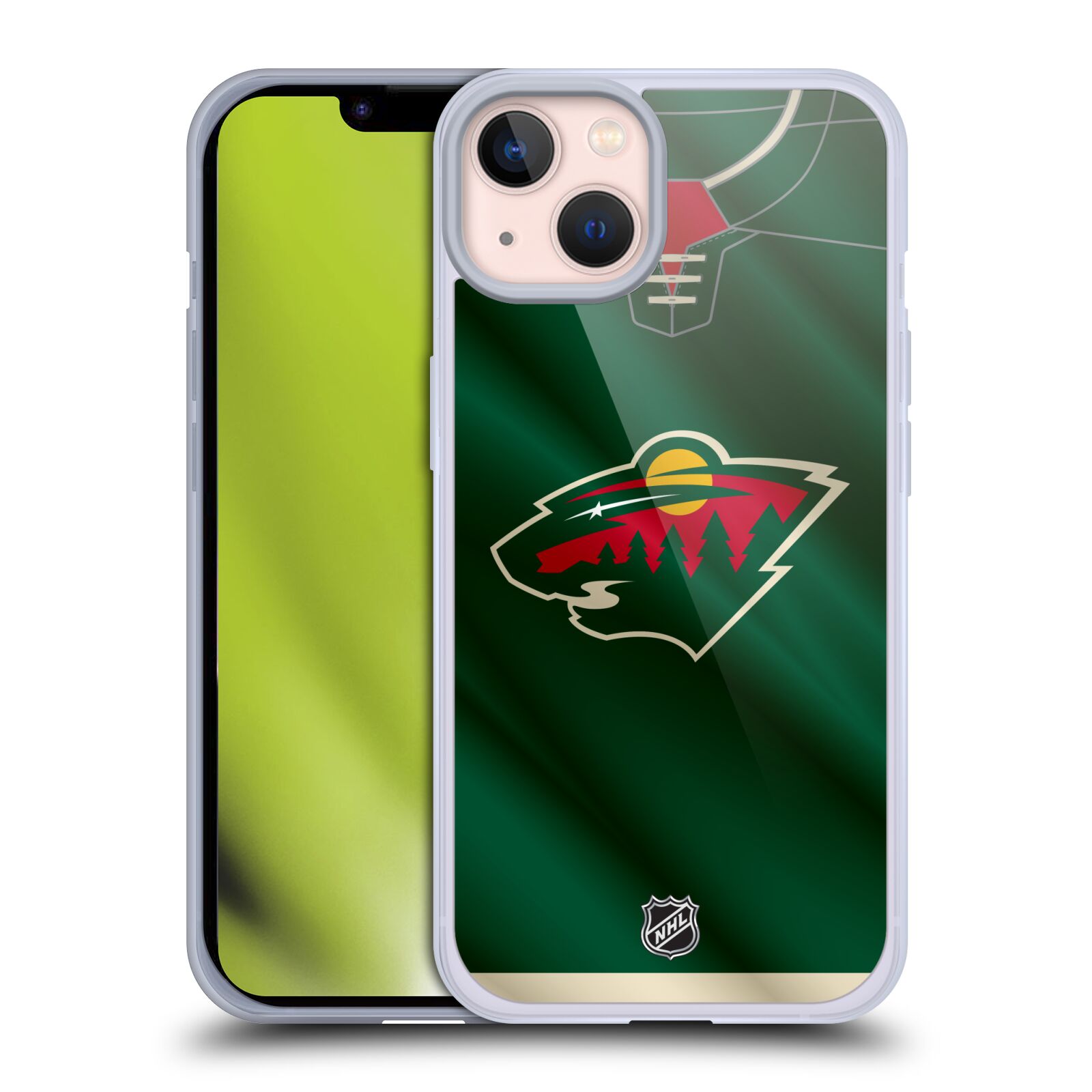 Silikonové pouzdro na mobil Apple iPhone 13 - NHL - Dres Minnesota Wild (Silikonový kryt, obal, pouzdro na mobilní telefon Apple iPhone 13 s licencovaným motivem NHL - Dres Minnesota Wild)