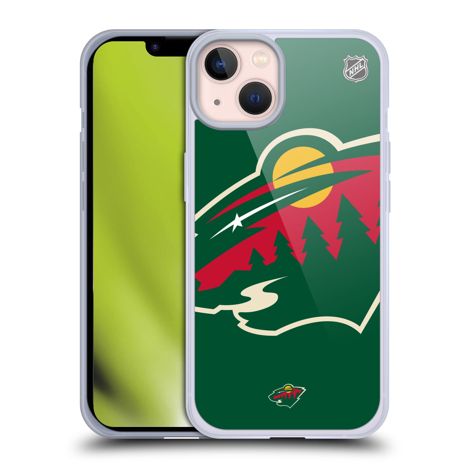 Silikonové pouzdro na mobil Apple iPhone 13 - NHL - Velké logo Minnesota Wild (Silikonový kryt, obal, pouzdro na mobilní telefon Apple iPhone 13 s licencovaným motivem NHL - Velké logo Minnesota Wild)