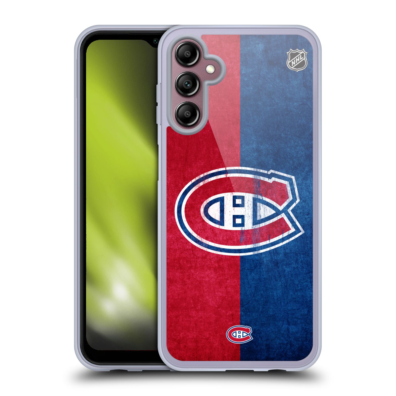 Silikonové pouzdro na mobil Samsung Galaxy A14 5G / LTE - NHL - Půlené logo Montreal Canadiens (Silikonový kryt, obal, pouzdro na mobilní telefon Samsung Galaxy A14 5G / LTE s licencovaným motivem NHL - Půlené logo Montreal Canadiens)