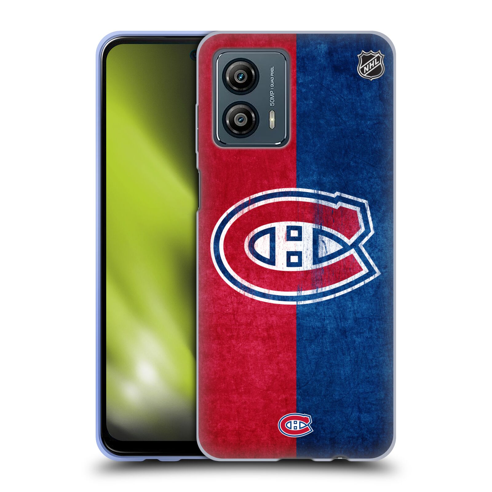 Silikonové pouzdro na mobil Motorola Moto G53 5G - NHL - Půlené logo Montreal Canadiens (Silikonový kryt, obal, pouzdro na mobilní telefon Motorola Moto G53 5G s licencovaným motivem NHL - Půlené logo Montreal Canadiens)