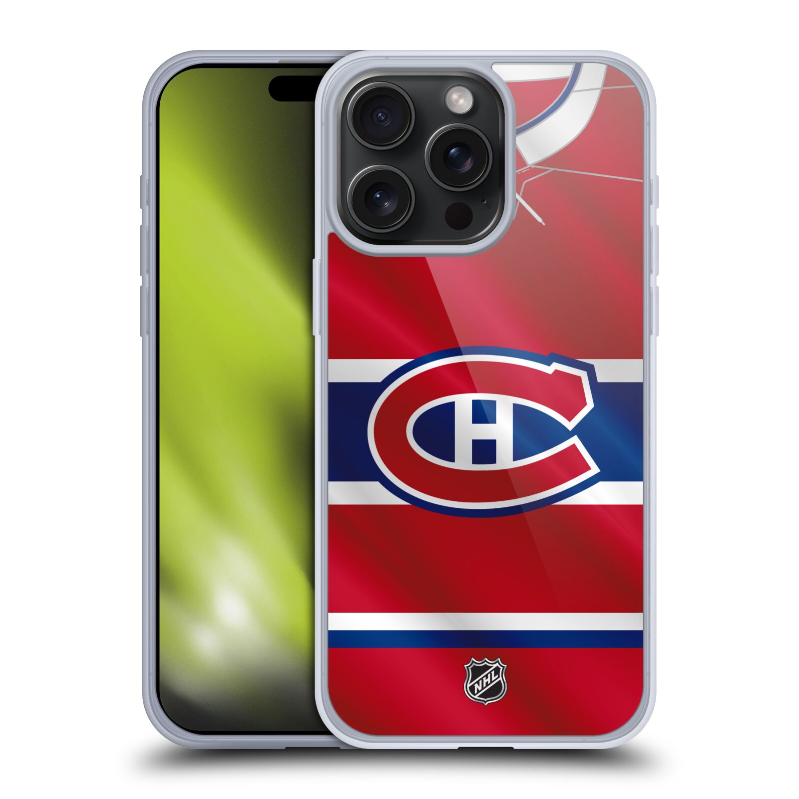Silikonové lesklé pouzdro na mobil Apple iPhone 15 Pro Max - NHL - Dres Montreal Canadiens (Silikonový lesklý kryt, obal, pouzdro na mobilní telefon Apple iPhone 15 Pro Max s licencovaným motivem NHL - Dres Montreal Canadiens)