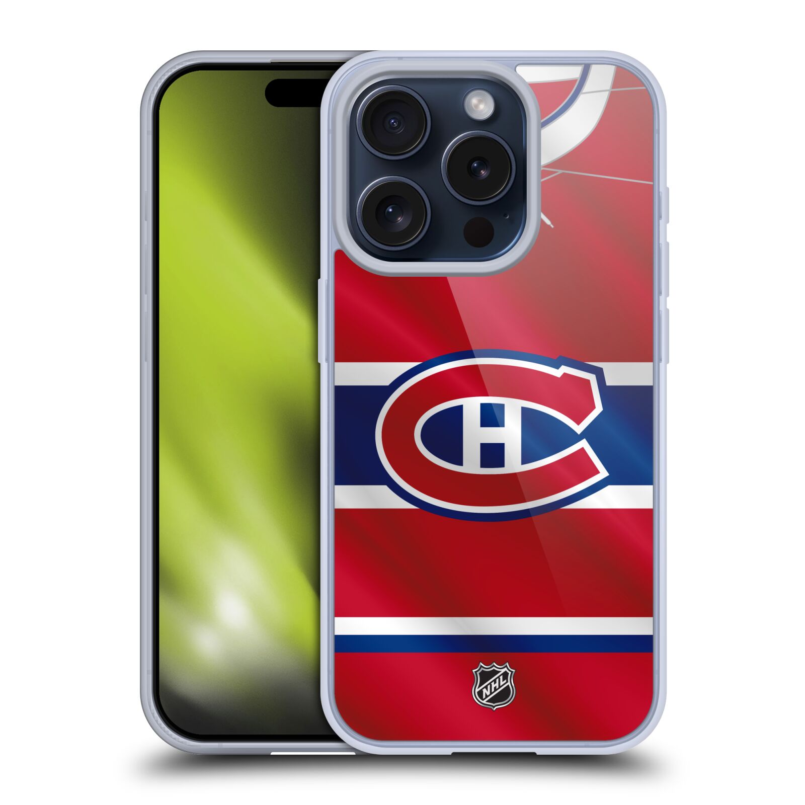 Silikonové lesklé pouzdro na mobil Apple iPhone 15 Pro - NHL - Dres Montreal Canadiens (Silikonový lesklý kryt, obal, pouzdro na mobilní telefon Apple iPhone 15 Pro s licencovaným motivem NHL - Dres Montreal Canadiens)