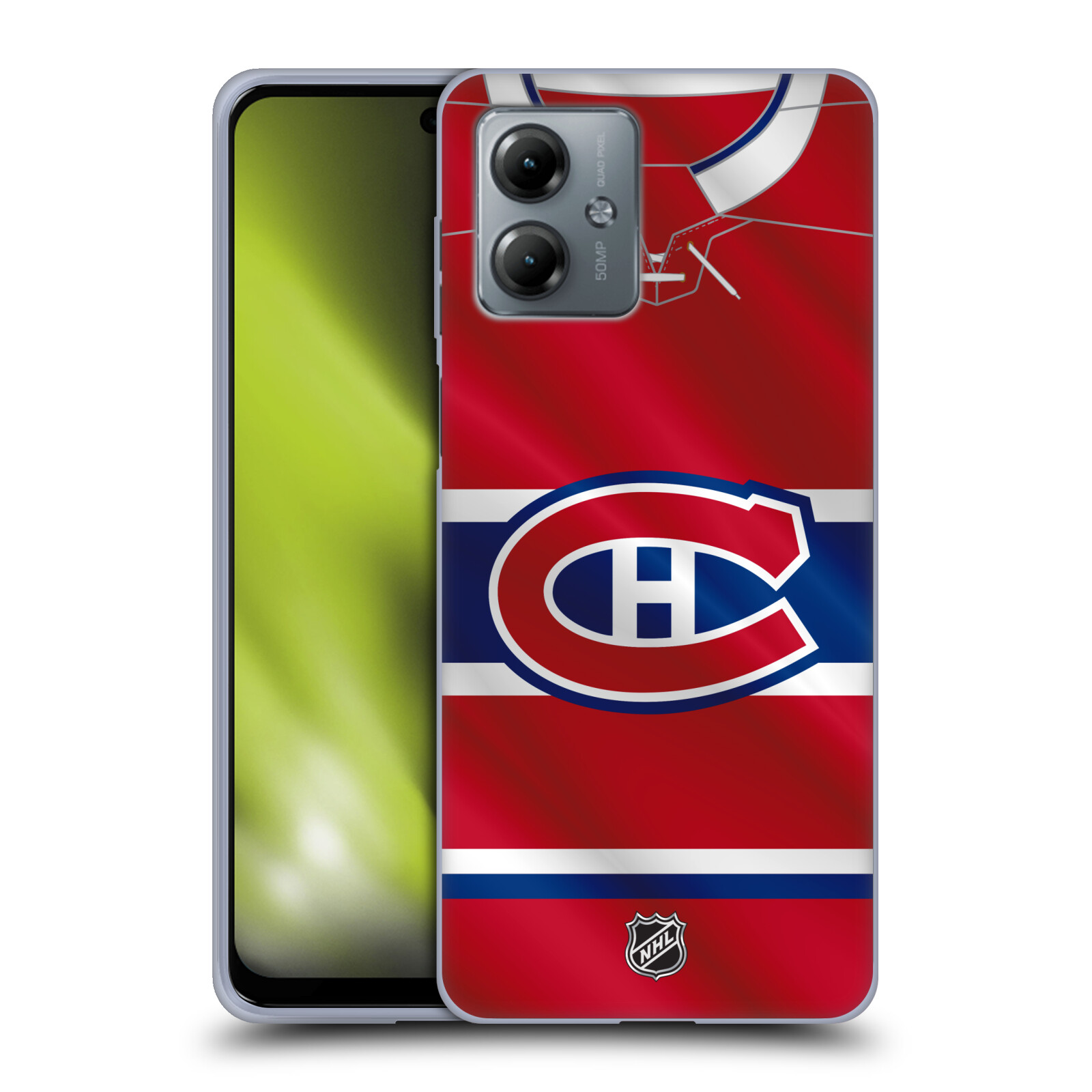 Silikonové pouzdro na mobil Motorola Moto G14 - NHL - Dres Montreal Canadiens (Silikonový kryt, obal, pouzdro na mobilní telefon Motorola Moto G14 s licencovaným motivem NHL - Dres Montreal Canadiens)