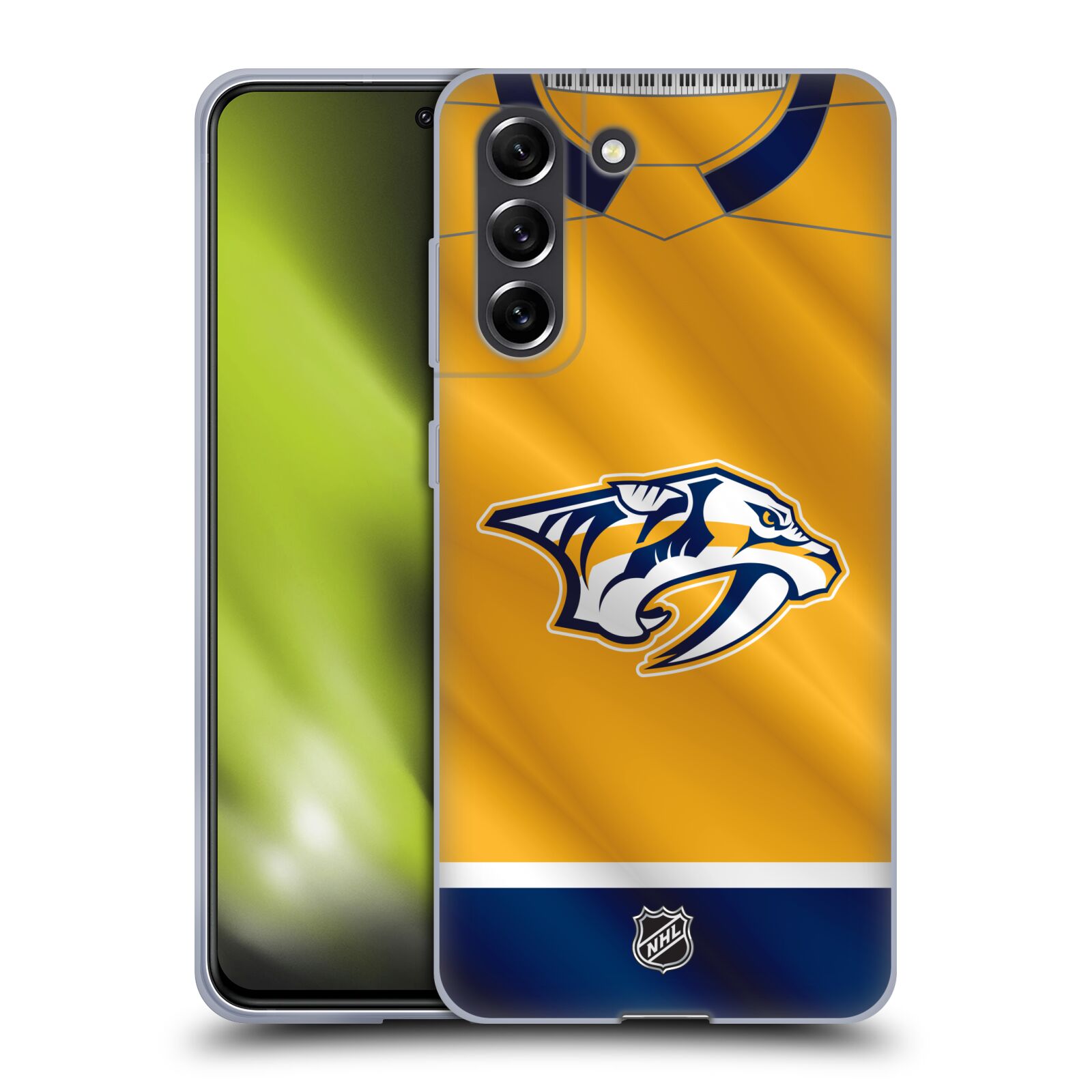 Silikonové pouzdro na mobil Samsung Galaxy S21 FE 5G - NHL - Dres Nashville Predators (Silikonový kryt, obal, pouzdro na mobilní telefon Samsung Galaxy S21 FE 5G s licencovaným motivem NHL - Dres Nashville Predators)