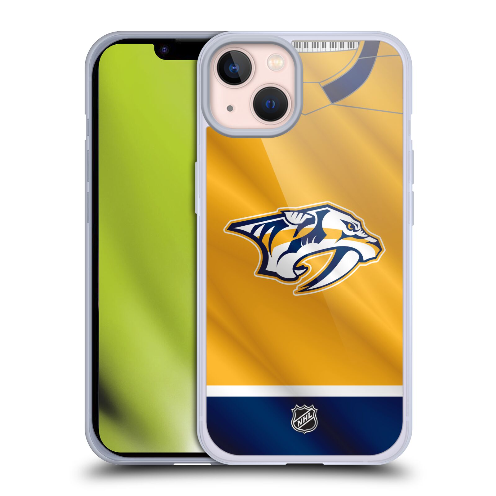 Silikonové pouzdro na mobil Apple iPhone 13 - NHL - Dres Nashville Predators (Silikonový kryt, obal, pouzdro na mobilní telefon Apple iPhone 13 s licencovaným motivem NHL - Dres Nashville Predators)