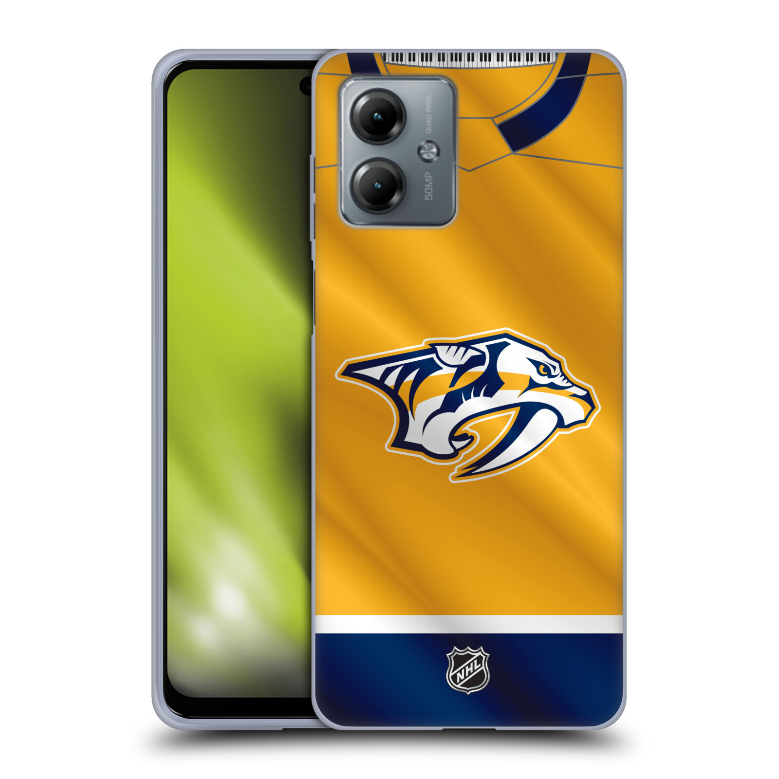 Silikonové pouzdro na mobil Motorola Moto G14 - NHL - Dres Nashville Predators (Silikonový kryt, obal, pouzdro na mobilní telefon Motorola Moto G14 s licencovaným motivem NHL - Dres Nashville Predators)
