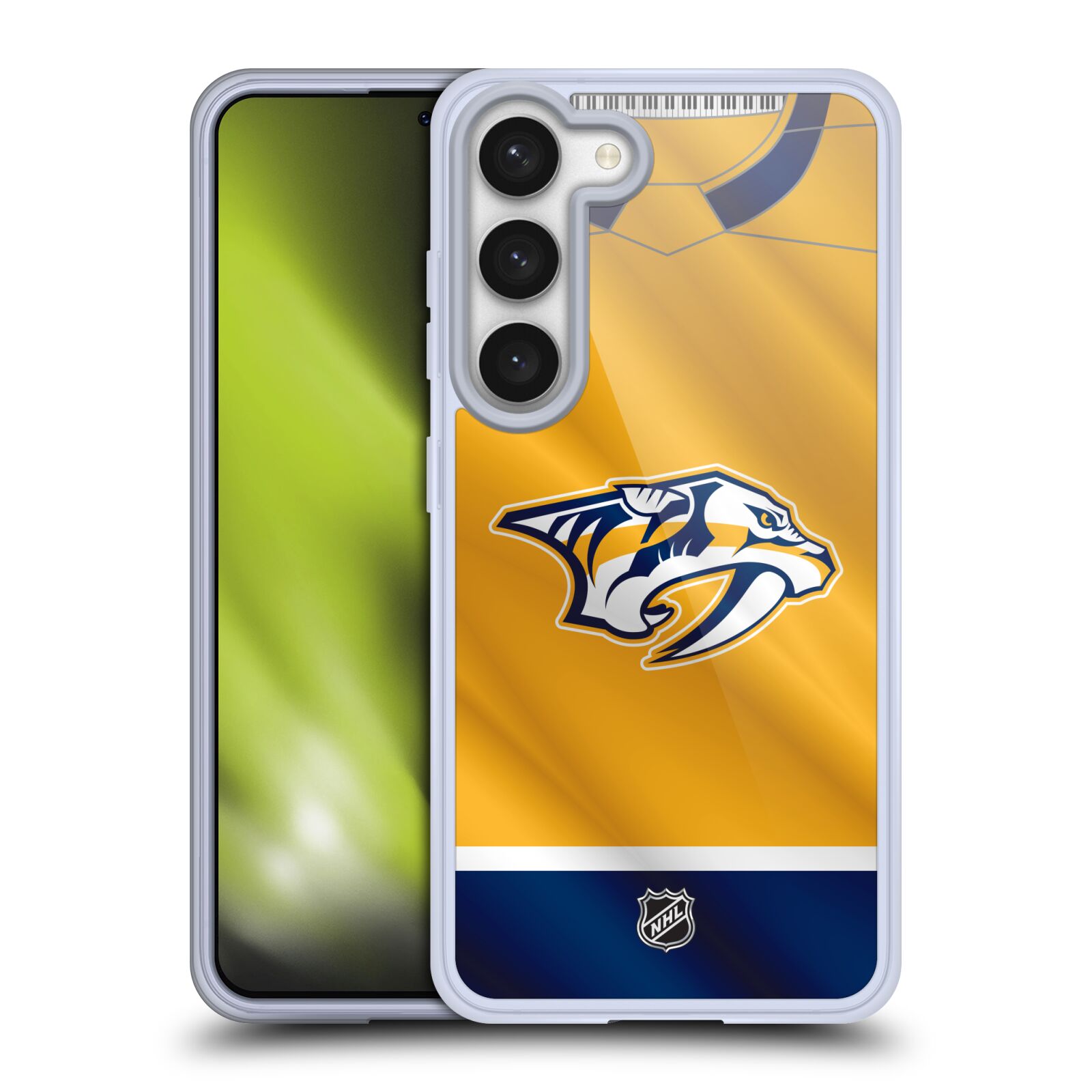 Silikonové pouzdro na mobil Samsung Galaxy S23 - NHL - Dres Nashville Predators (Silikonový kryt, obal, pouzdro na mobilní telefon Samsung Galaxy S23 s licencovaným motivem NHL - Dres Nashville Predators)