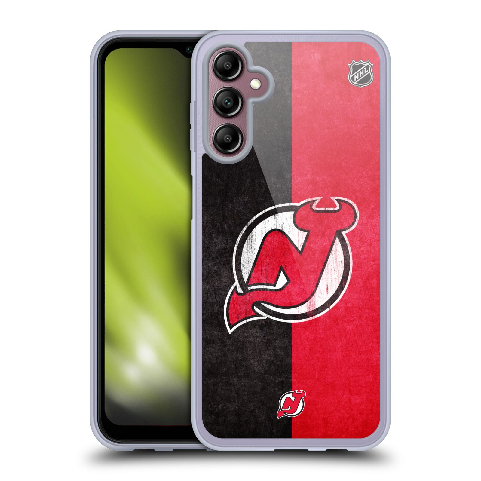 Silikonové pouzdro na mobil Samsung Galaxy A14 5G / LTE - NHL - Půlené logo New Jersey Devils (Silikonový kryt, obal, pouzdro na mobilní telefon Samsung Galaxy A14 5G / LTE s licencovaným motivem NHL - Půlené logo New Jersey Devils)