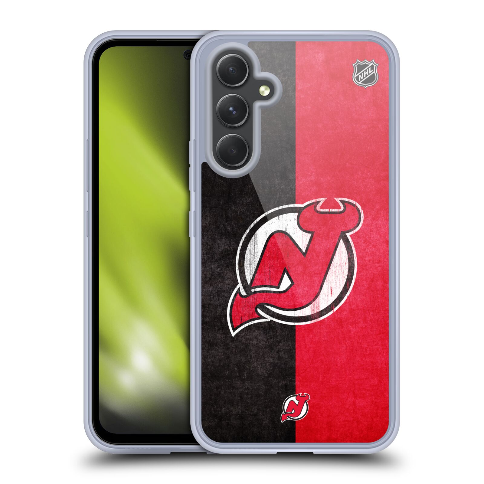 Silikonové pouzdro na mobil Samsung Galaxy A54 5G - NHL - Půlené logo New Jersey Devils (Silikonový kryt, obal, pouzdro na mobilní telefon Samsung Galaxy A54 5G s licencovaným motivem NHL - Půlené logo New Jersey Devils)