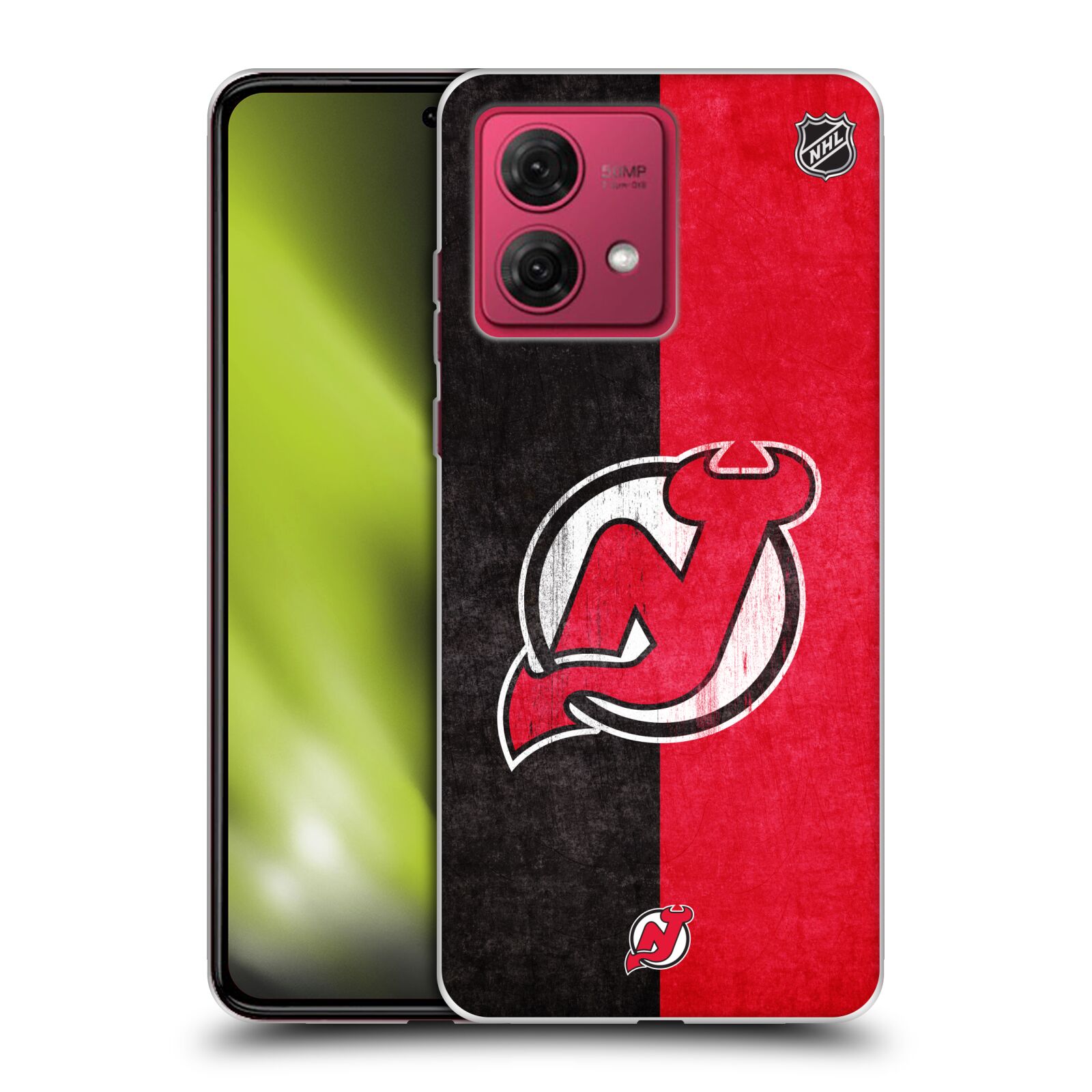 Silikonové pouzdro na mobil Motorola Moto G84 5G - NHL - Půlené logo New Jersey Devils (Silikonový kryt, obal, pouzdro na mobilní telefon Motorola Moto G84 5G s licencovaným motivem NHL - Půlené logo New Jersey Devils)