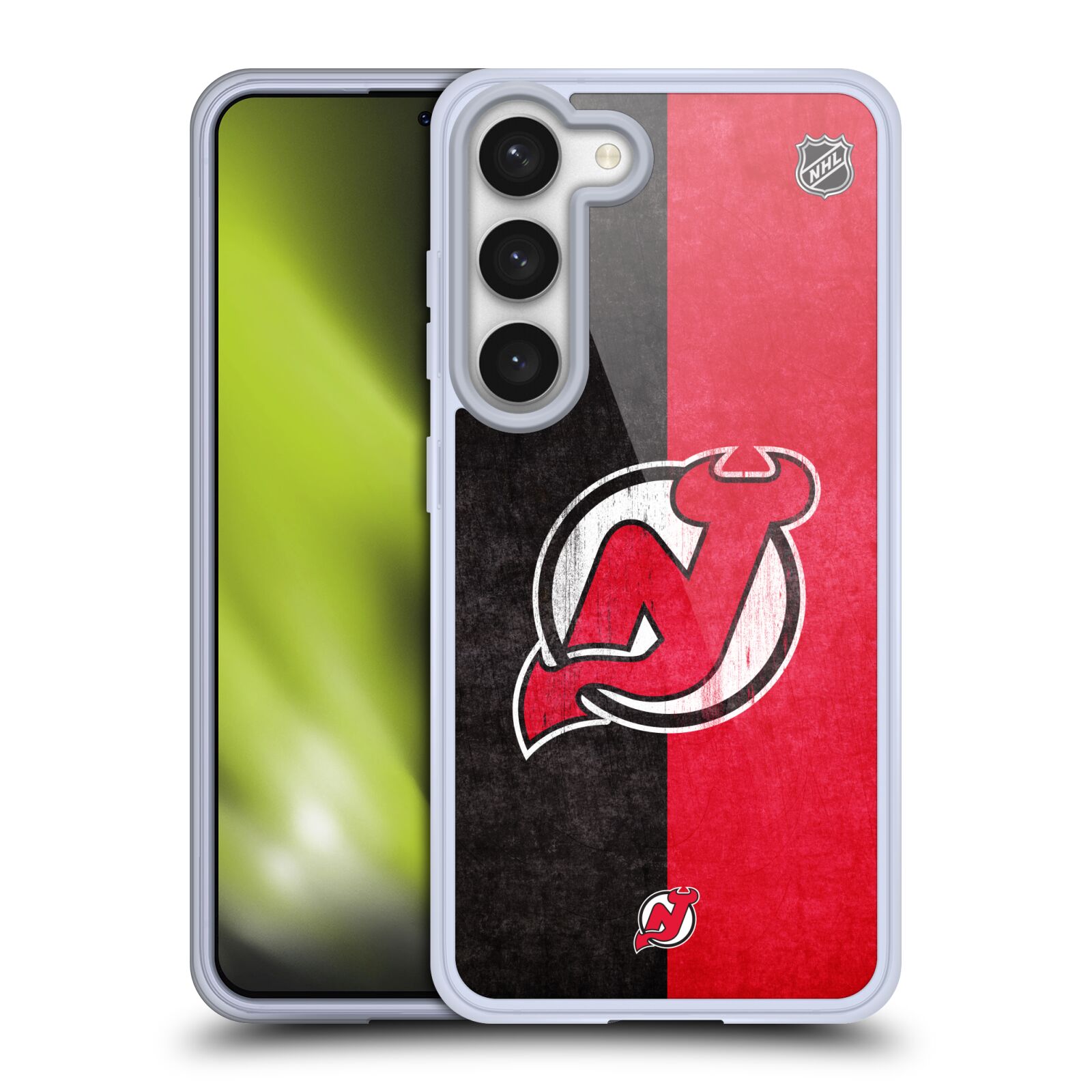 Silikonové pouzdro na mobil Samsung Galaxy S23 - NHL - Půlené logo New Jersey Devils (Silikonový kryt, obal, pouzdro na mobilní telefon Samsung Galaxy S23 s licencovaným motivem NHL - Půlené logo New Jersey Devils)