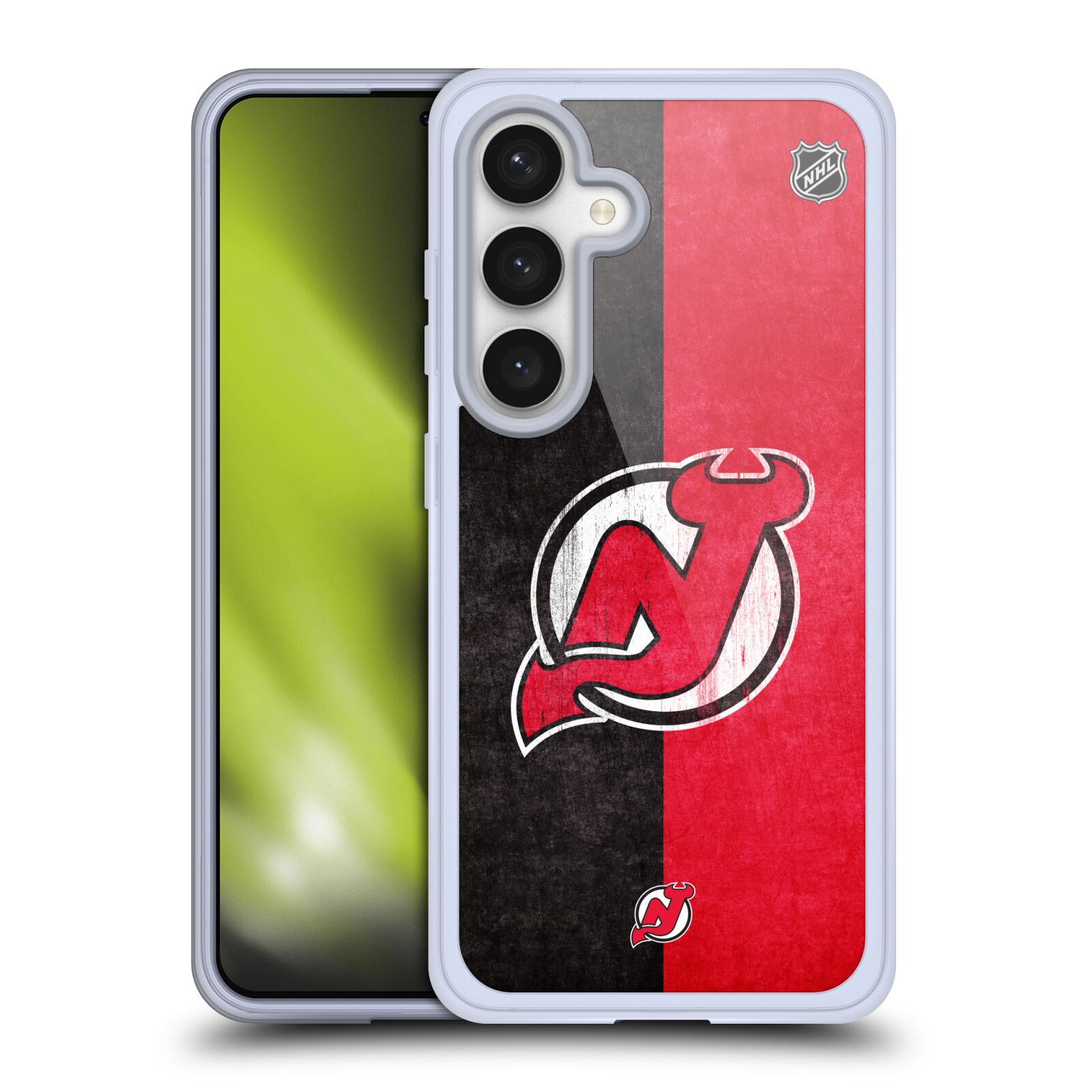 Silikonové lesklé pouzdro na mobil Samsung Galaxy S24 - NHL - Půlené logo New Jersey Devils (Silikonový kryt, obal, pouzdro na mobilní telefon Samsung Galaxy S24 s licencovaným motivem NHL - Půlené logo New Jersey Devils)
