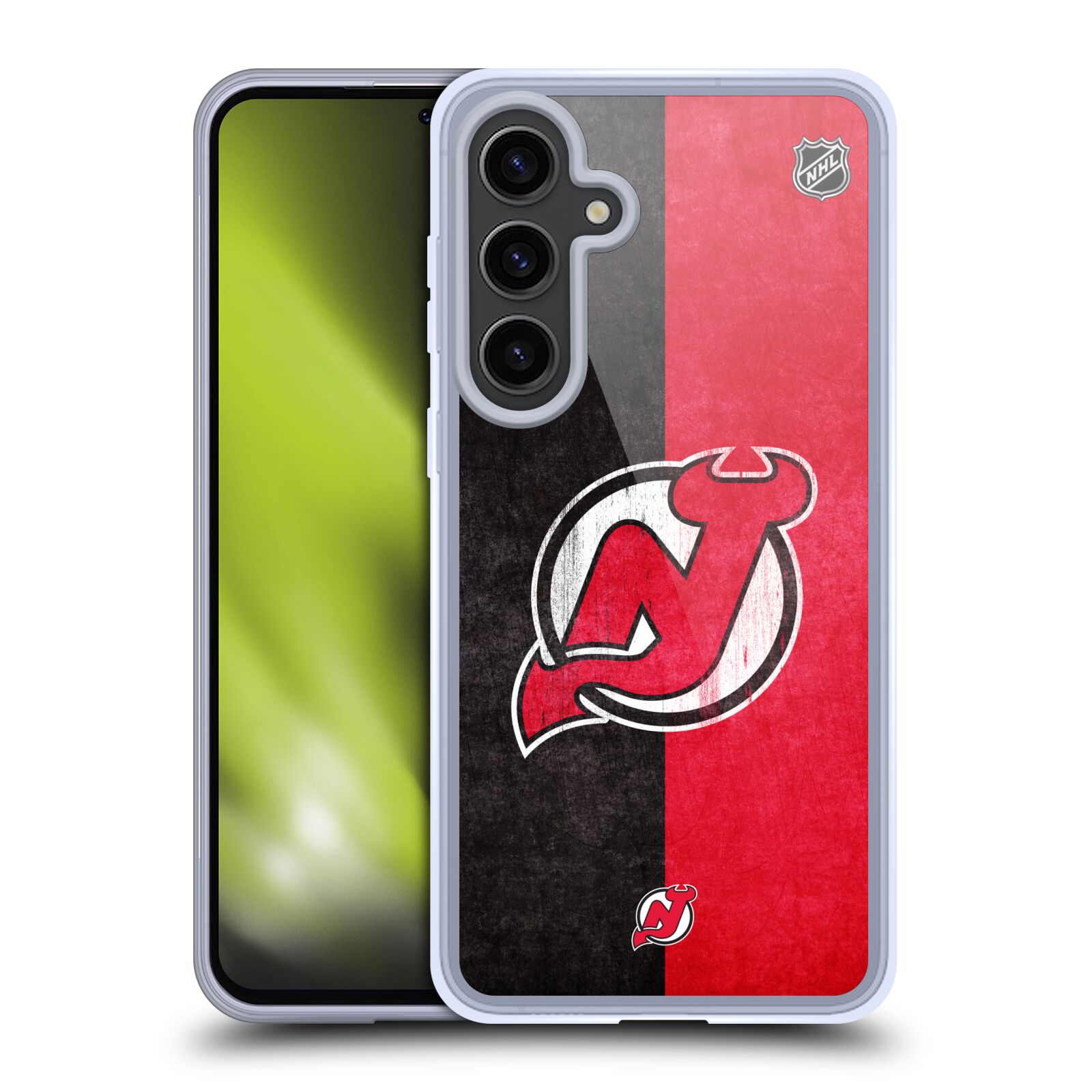Silikonové lesklé pouzdro na mobil Samsung Galaxy S24 Plus - NHL - Půlené logo New Jersey Devils (Silikonový kryt, obal, pouzdro na mobilní telefon Samsung Galaxy S24 Plus s licencovaným motivem NHL - Půlené logo New Jersey Devils)