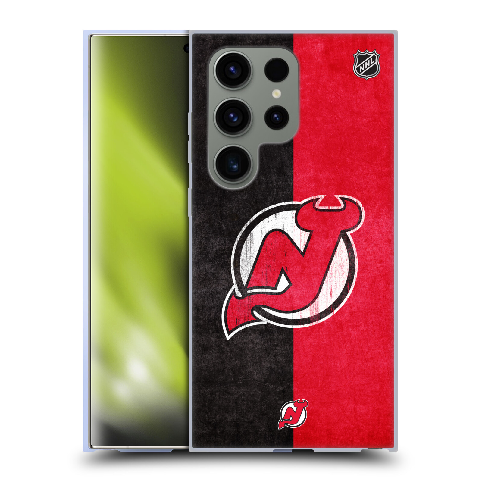 Silikonové lesklé pouzdro na mobil Samsung Galaxy S24 Ultra - NHL - Půlené logo New Jersey Devils (Silikonový kryt, obal, pouzdro na mobilní telefon Samsung Galaxy S24 Ultra s licencovaným motivem NHL - Půlené logo New Jersey Devils)