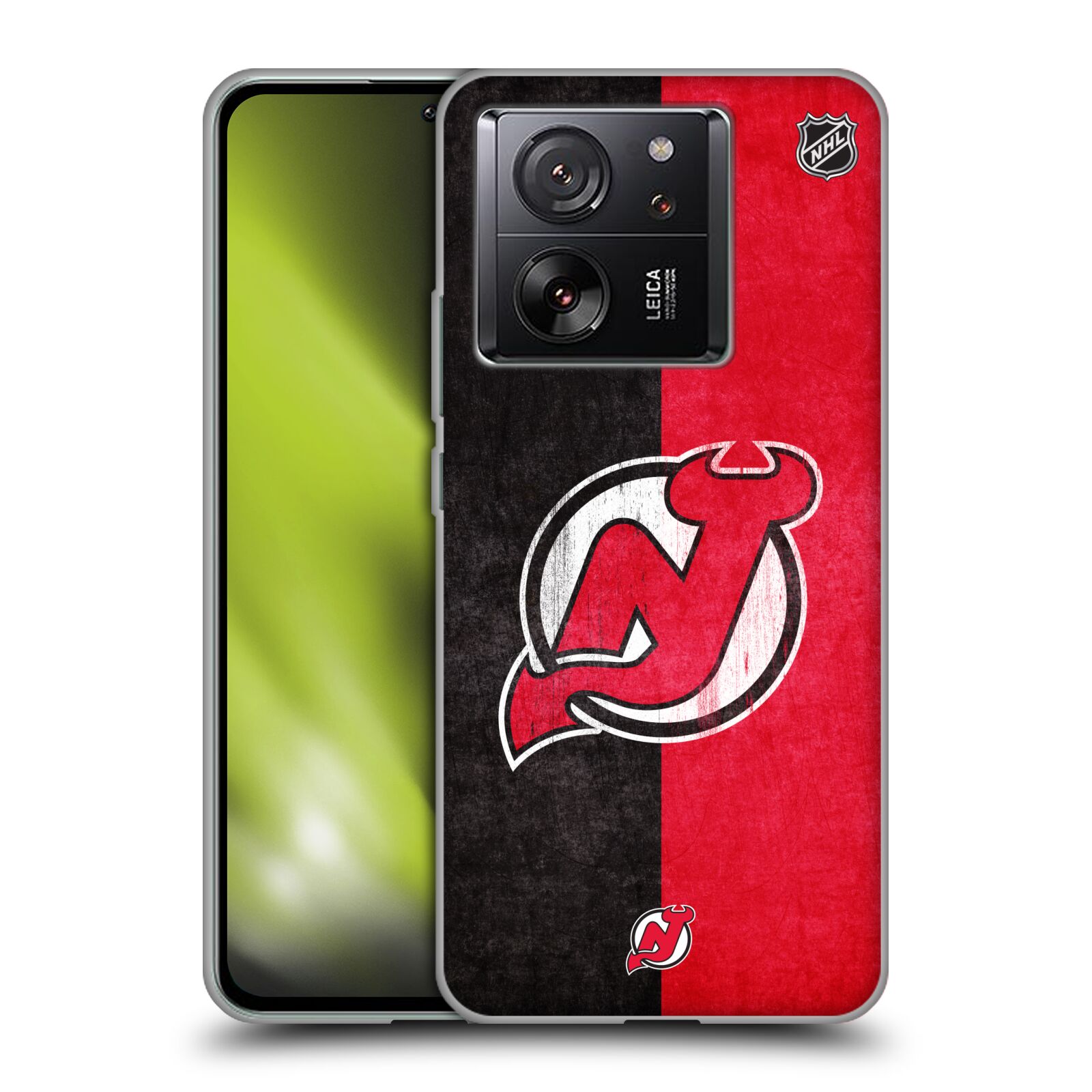 Silikonové pouzdro na mobil Xiaomi 13T / 13T Pro - NHL - Půlené logo New Jersey Devils (Silikonový kryt, obal, pouzdro na mobilní telefon Xiaomi 13T / 13T Pro s licencovaným motivem NHL - Půlené logo New Jersey Devils)