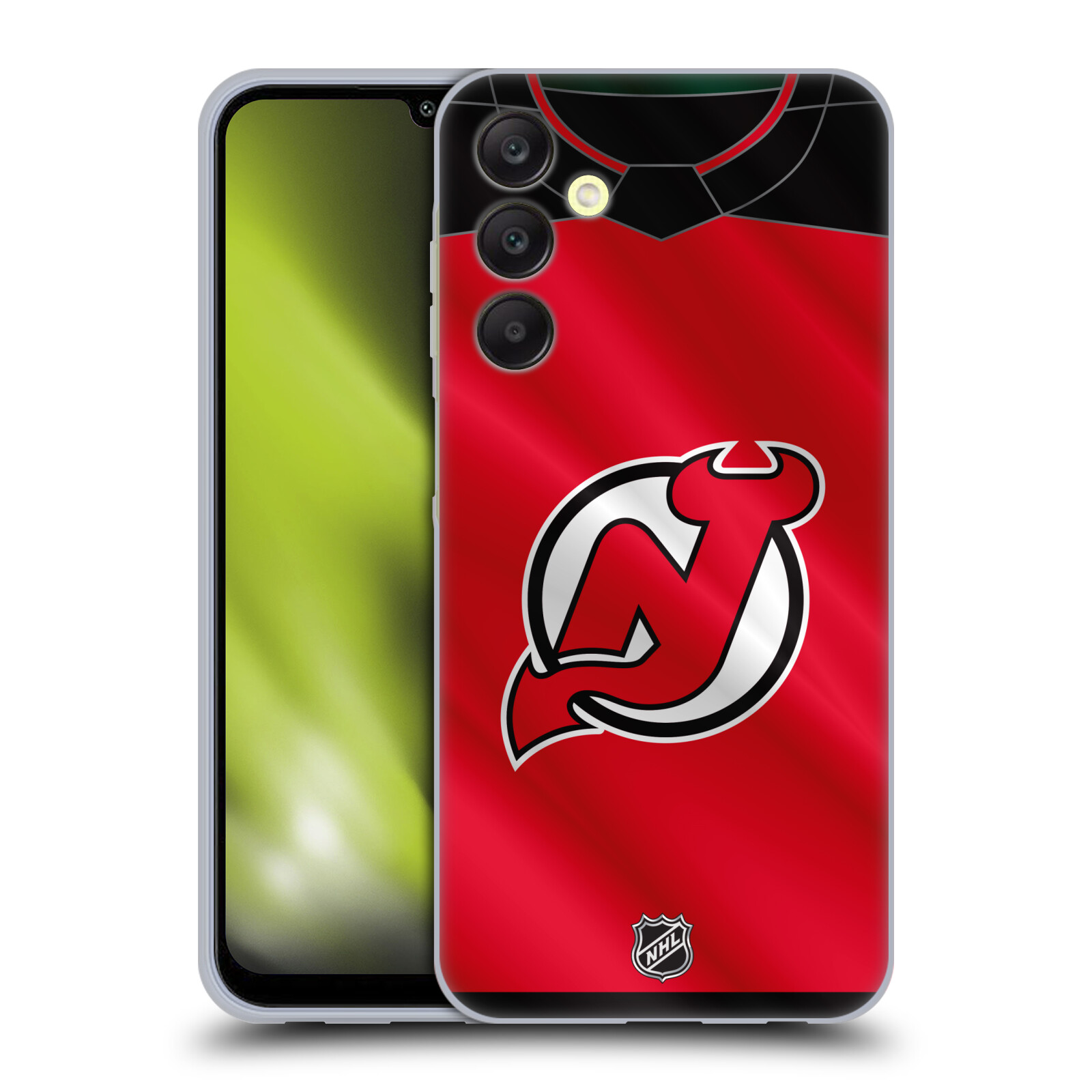 Silikonové pouzdro na mobil Samsung Galaxy A25 5G - NHL - Dres New Jersey Devils (Silikonový kryt, obal, pouzdro na mobilní telefon Samsung Galaxy A25 5G s licencovaným motivem NHL - Dres New Jersey Devils)