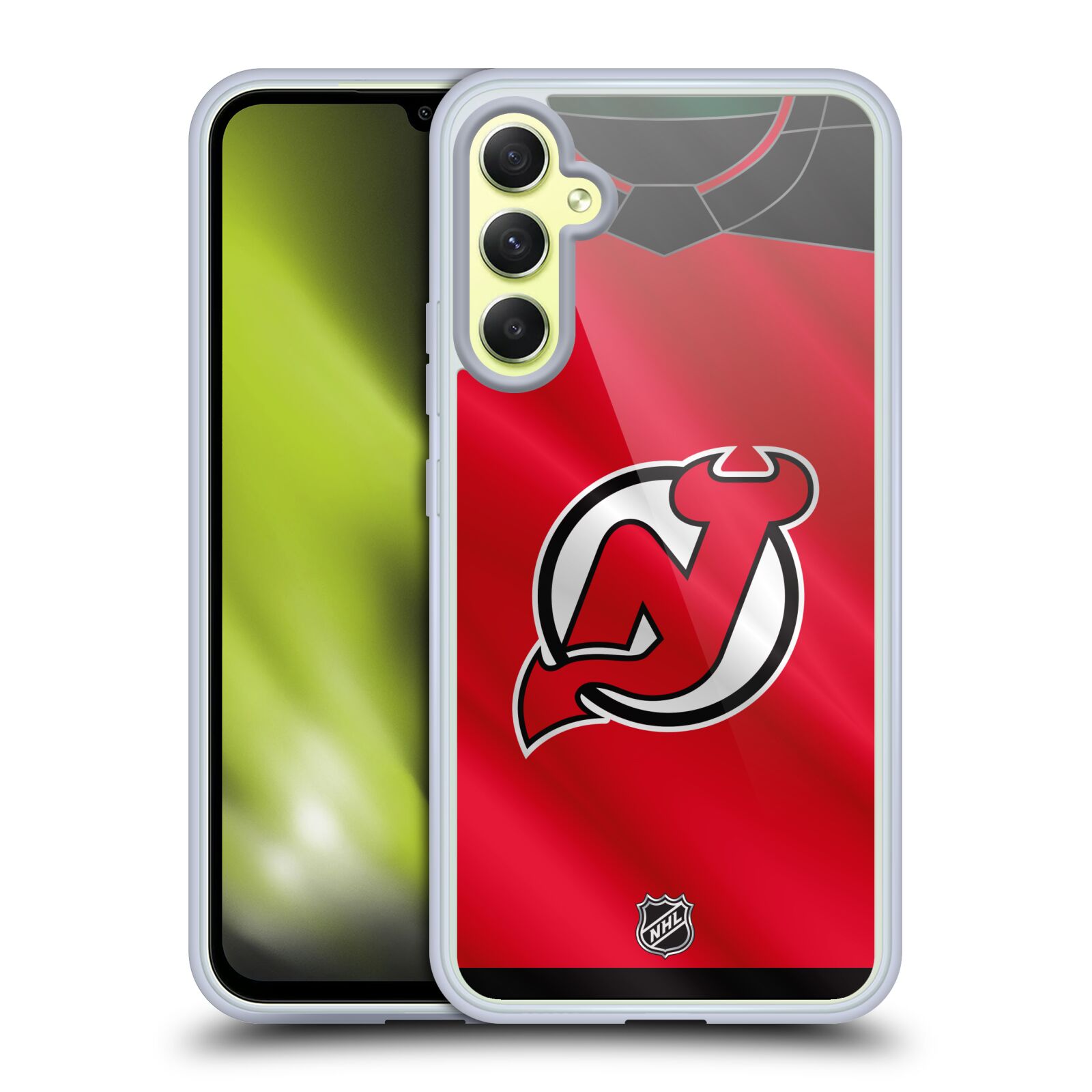 Silikonové pouzdro na mobil Samsung Galaxy A34 5G - NHL - Dres New Jersey Devils (Silikonový kryt, obal, pouzdro na mobilní telefon Samsung Galaxy A34 5G s licencovaným motivem NHL - Dres New Jersey Devils)