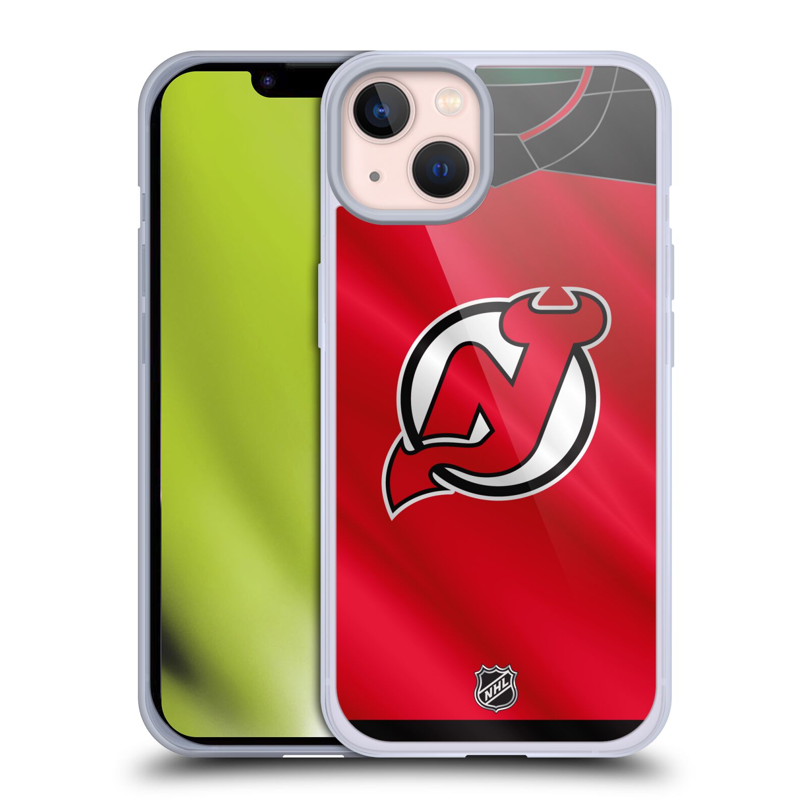 Silikonové pouzdro na mobil Apple iPhone 13 - NHL - Dres New Jersey Devils (Silikonový kryt, obal, pouzdro na mobilní telefon Apple iPhone 13 s licencovaným motivem NHL - Dres New Jersey Devils)