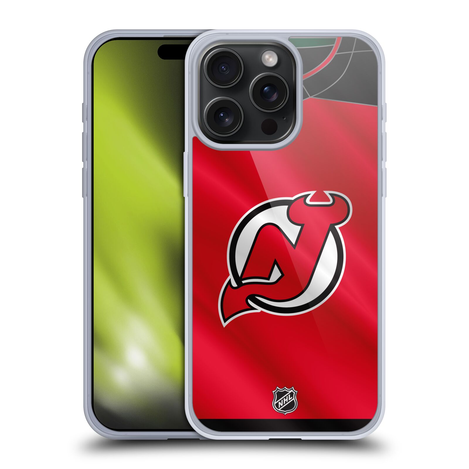 Silikonové lesklé pouzdro na mobil Apple iPhone 15 Pro Max - NHL - Dres New Jersey Devils (Silikonový lesklý kryt, obal, pouzdro na mobilní telefon Apple iPhone 15 Pro Max s licencovaným motivem NHL - Dres New Jersey Devils)