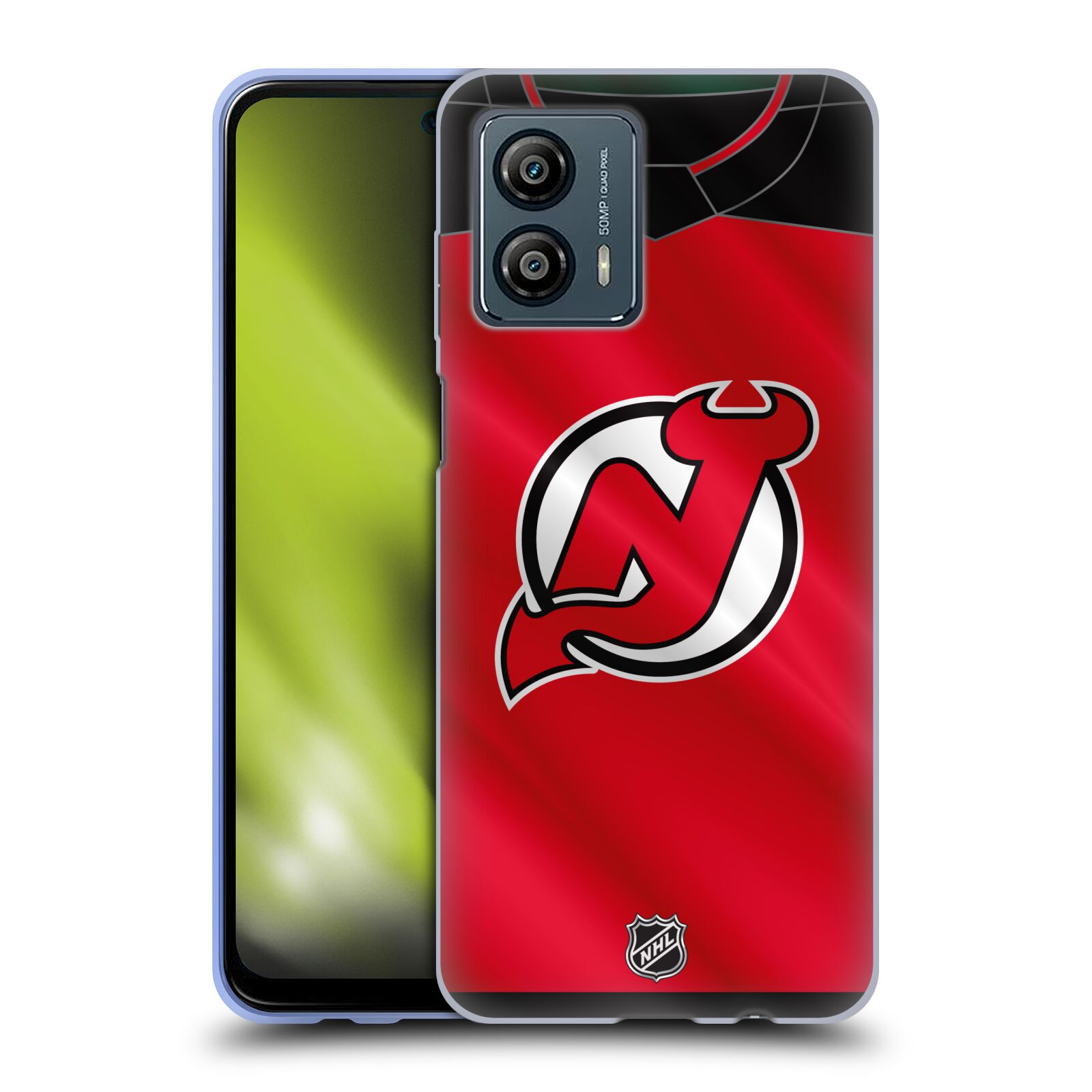 Silikonové pouzdro na mobil Motorola Moto G53 5G - NHL - Dres New Jersey Devils (Silikonový kryt, obal, pouzdro na mobilní telefon Motorola Moto G53 5G s licencovaným motivem NHL - Dres New Jersey Devils)