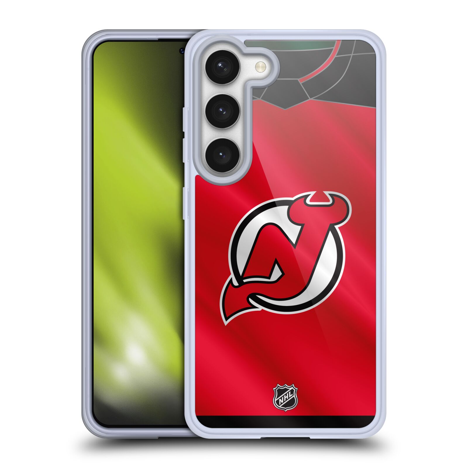 Silikonové pouzdro na mobil Samsung Galaxy S23 - NHL - Dres New Jersey Devils (Silikonový kryt, obal, pouzdro na mobilní telefon Samsung Galaxy S23 s licencovaným motivem NHL - Dres New Jersey Devils)