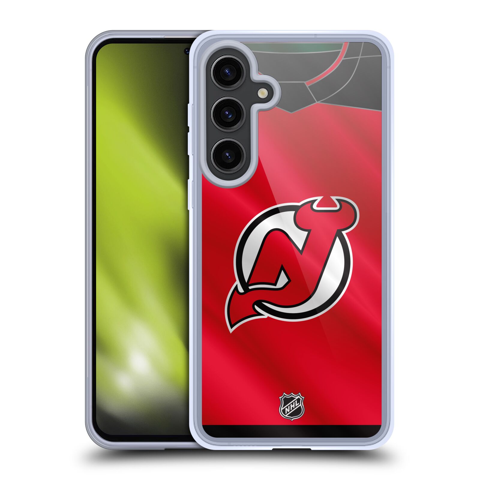 Silikonové lesklé pouzdro na mobil Samsung Galaxy S24 Plus - NHL - Dres New Jersey Devils (Silikonový kryt, obal, pouzdro na mobilní telefon Samsung Galaxy S24 Plus s licencovaným motivem NHL - Dres New Jersey Devils)