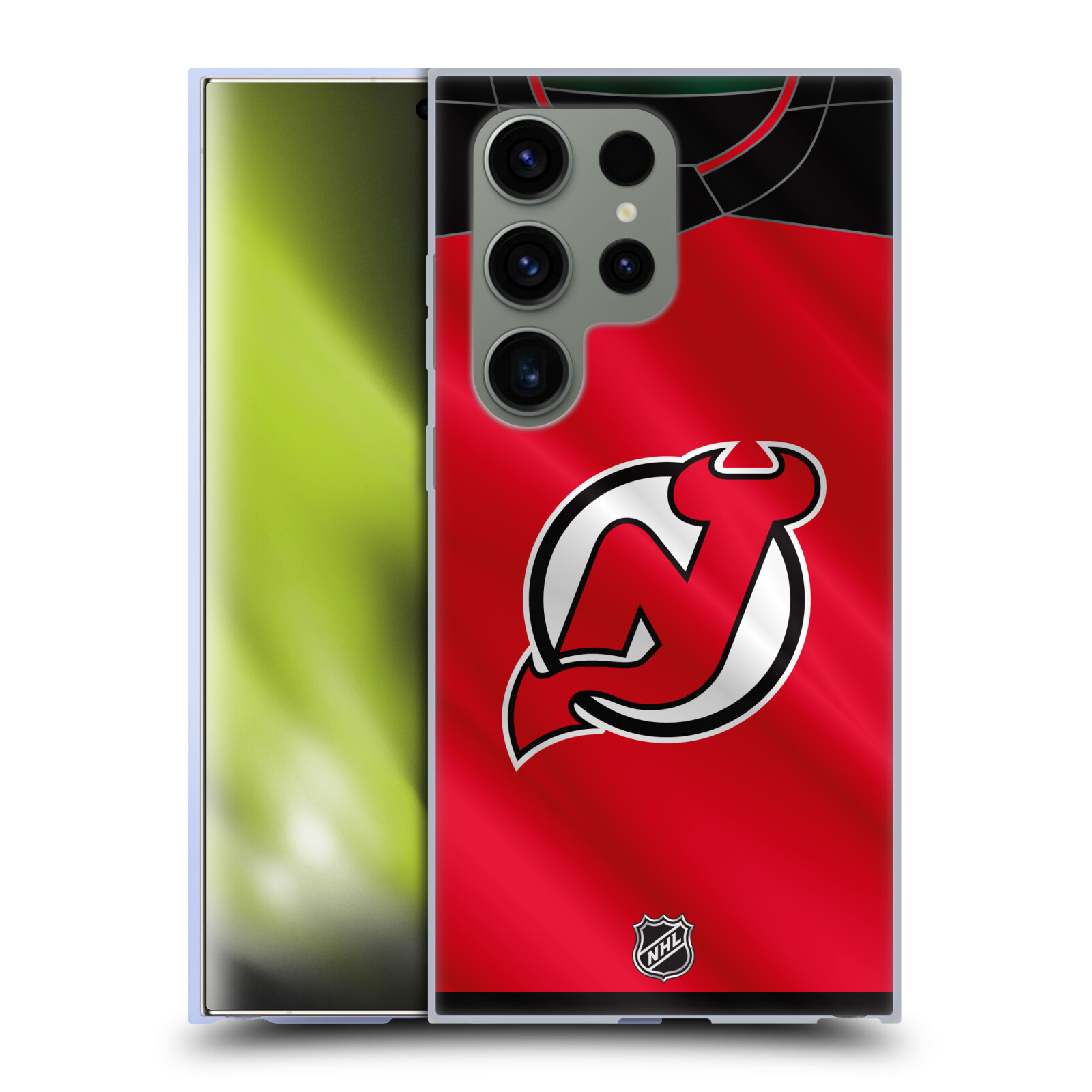 Silikonové lesklé pouzdro na mobil Samsung Galaxy S24 Ultra - NHL - Dres New Jersey Devils (Silikonový kryt, obal, pouzdro na mobilní telefon Samsung Galaxy S24 Ultra s licencovaným motivem NHL - Dres New Jersey Devils)