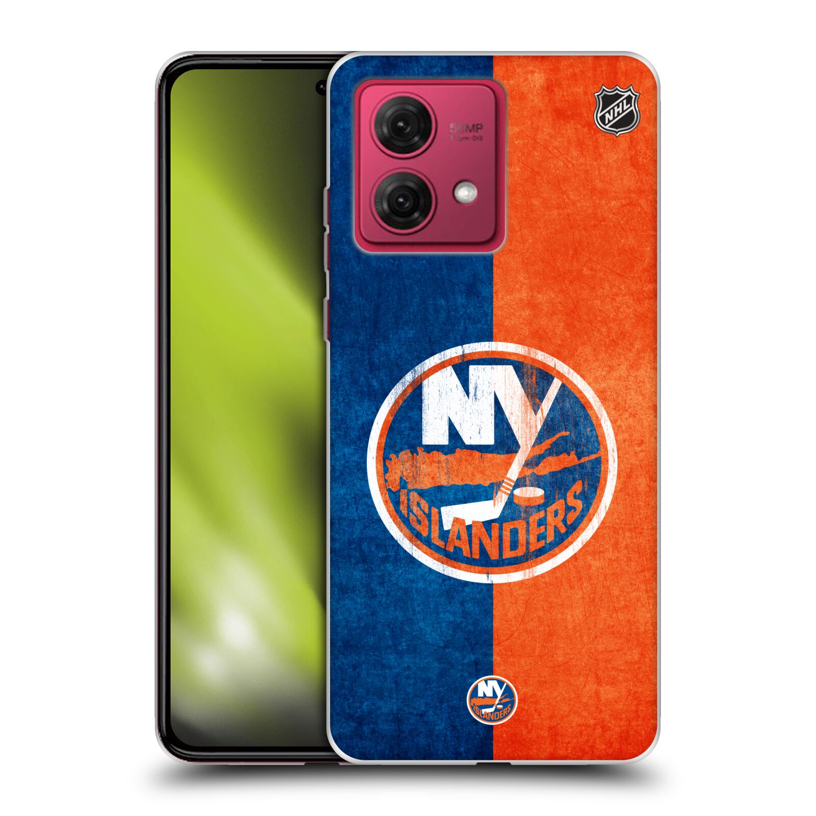 Silikonové pouzdro na mobil Motorola Moto G84 5G - NHL - Půlené logo New York Islanders (Silikonový kryt, obal, pouzdro na mobilní telefon Motorola Moto G84 5G s licencovaným motivem NHL - Půlené logo New York Islanders)