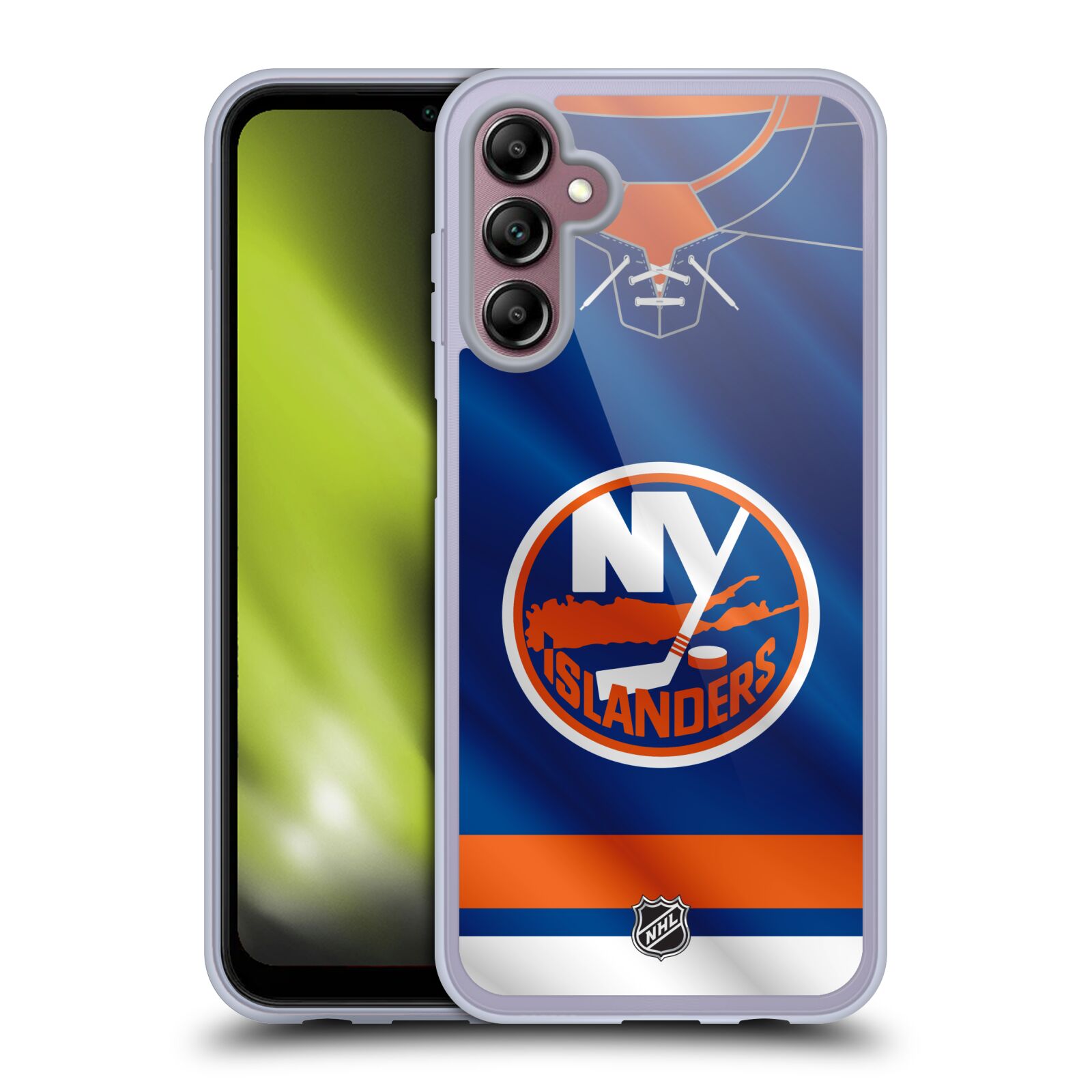 Silikonové pouzdro na mobil Samsung Galaxy A14 5G / LTE - NHL - Dres New York Islanders (Silikonový kryt, obal, pouzdro na mobilní telefon Samsung Galaxy A14 5G / LTE s licencovaným motivem NHL - Dres New York Islanders)