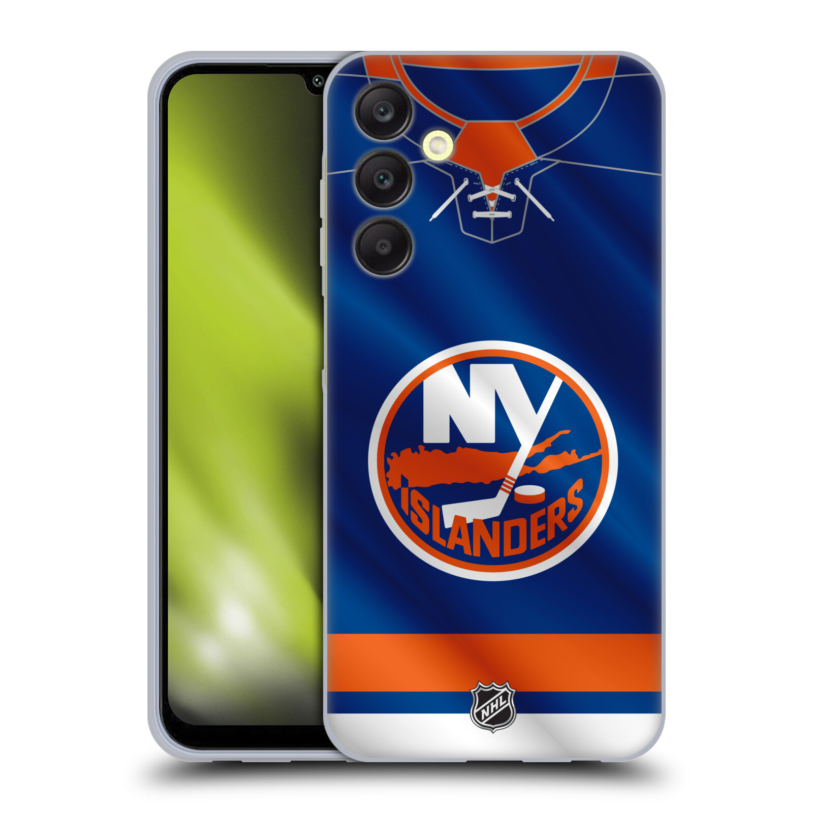 Silikonové pouzdro na mobil Samsung Galaxy A25 5G - NHL - Dres New York Islanders (Silikonový kryt, obal, pouzdro na mobilní telefon Samsung Galaxy A25 5G s licencovaným motivem NHL - Dres New York Islanders)