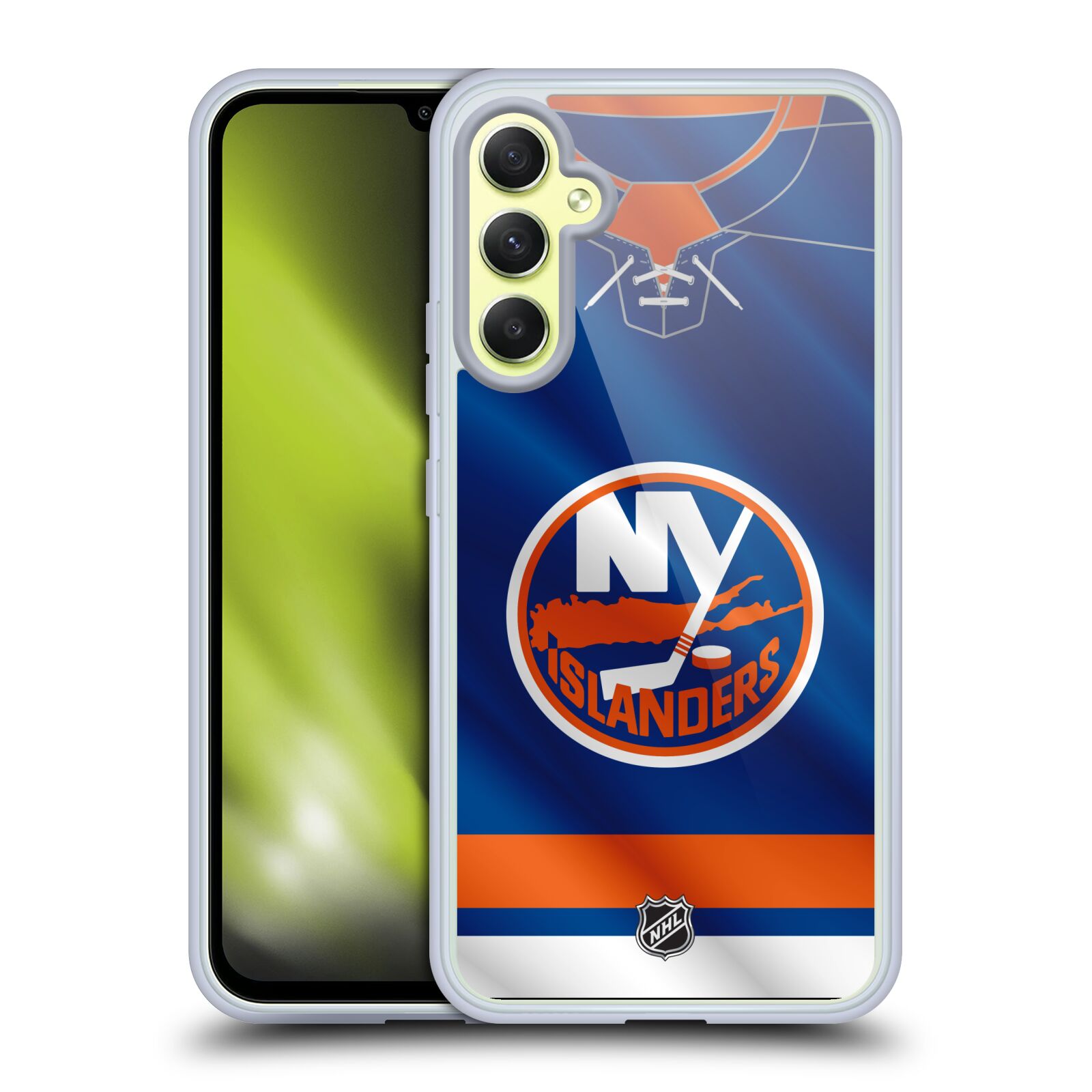 Silikonové pouzdro na mobil Samsung Galaxy A34 5G - NHL - Dres New York Islanders (Silikonový kryt, obal, pouzdro na mobilní telefon Samsung Galaxy A34 5G s licencovaným motivem NHL - Dres New York Islanders)