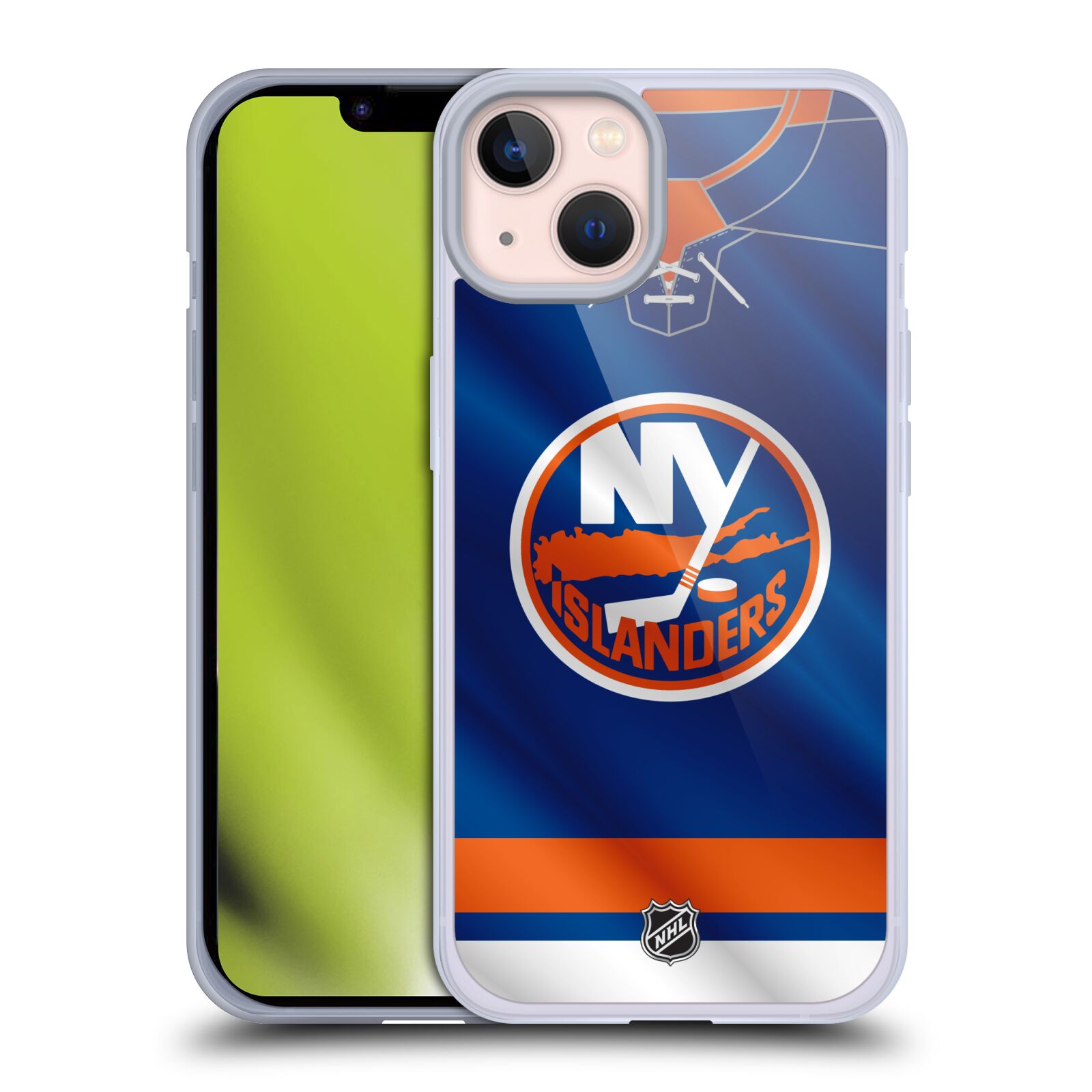 Silikonové pouzdro na mobil Apple iPhone 13 - NHL - Dres New York Islanders (Silikonový kryt, obal, pouzdro na mobilní telefon Apple iPhone 13 s licencovaným motivem NHL - Dres New York Islanders)