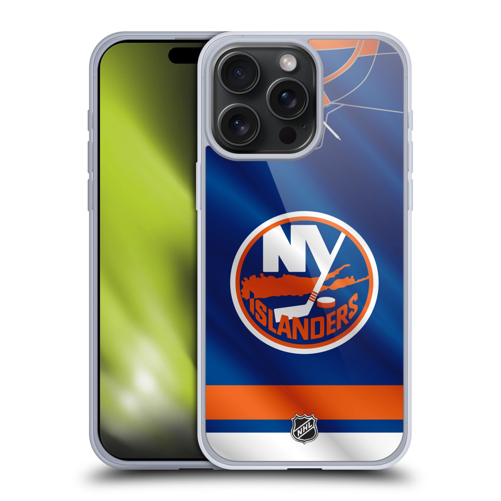 Silikonové lesklé pouzdro na mobil Apple iPhone 15 Pro Max - NHL - Dres New York Islanders (Silikonový lesklý kryt, obal, pouzdro na mobilní telefon Apple iPhone 15 Pro Max s licencovaným motivem NHL - Dres New York Islanders)