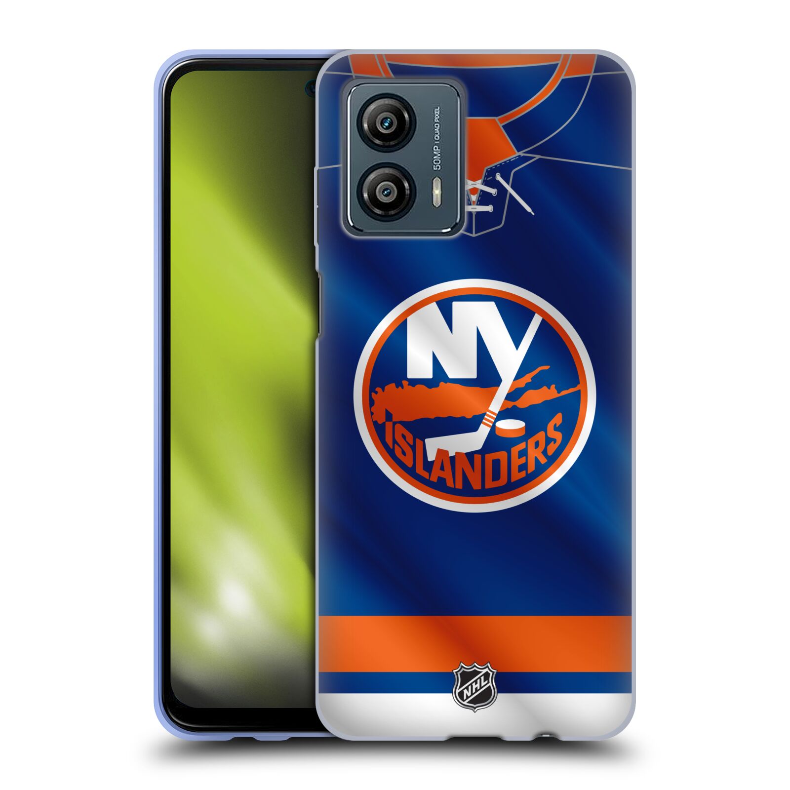 Silikonové pouzdro na mobil Motorola Moto G53 5G - NHL - Dres New York Islanders (Silikonový kryt, obal, pouzdro na mobilní telefon Motorola Moto G53 5G s licencovaným motivem NHL - Dres New York Islanders)