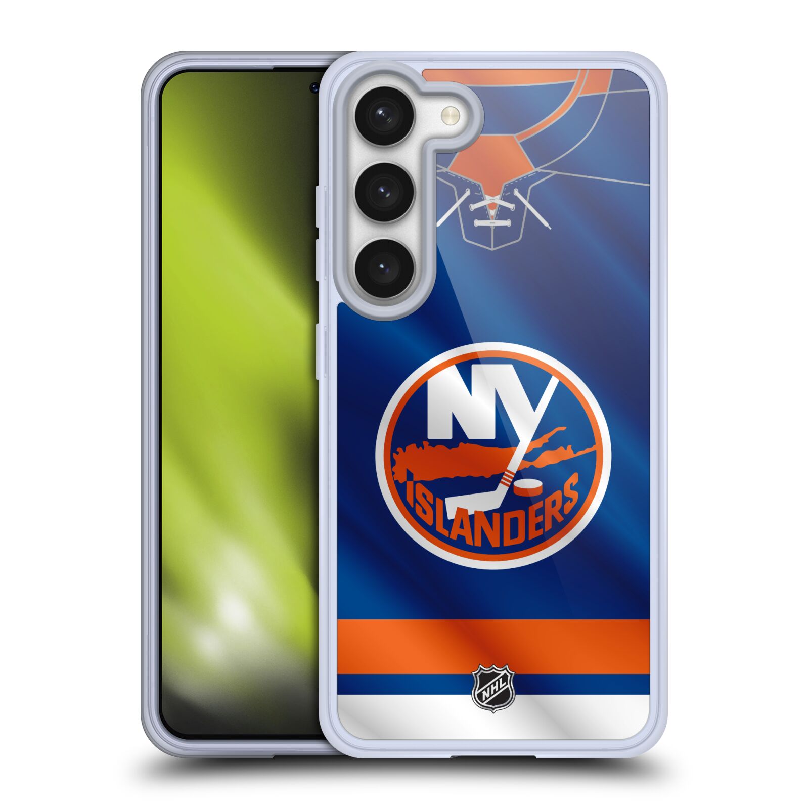 Silikonové pouzdro na mobil Samsung Galaxy S23 - NHL - Dres New York Islanders (Silikonový kryt, obal, pouzdro na mobilní telefon Samsung Galaxy S23 s licencovaným motivem NHL - Dres New York Islanders)