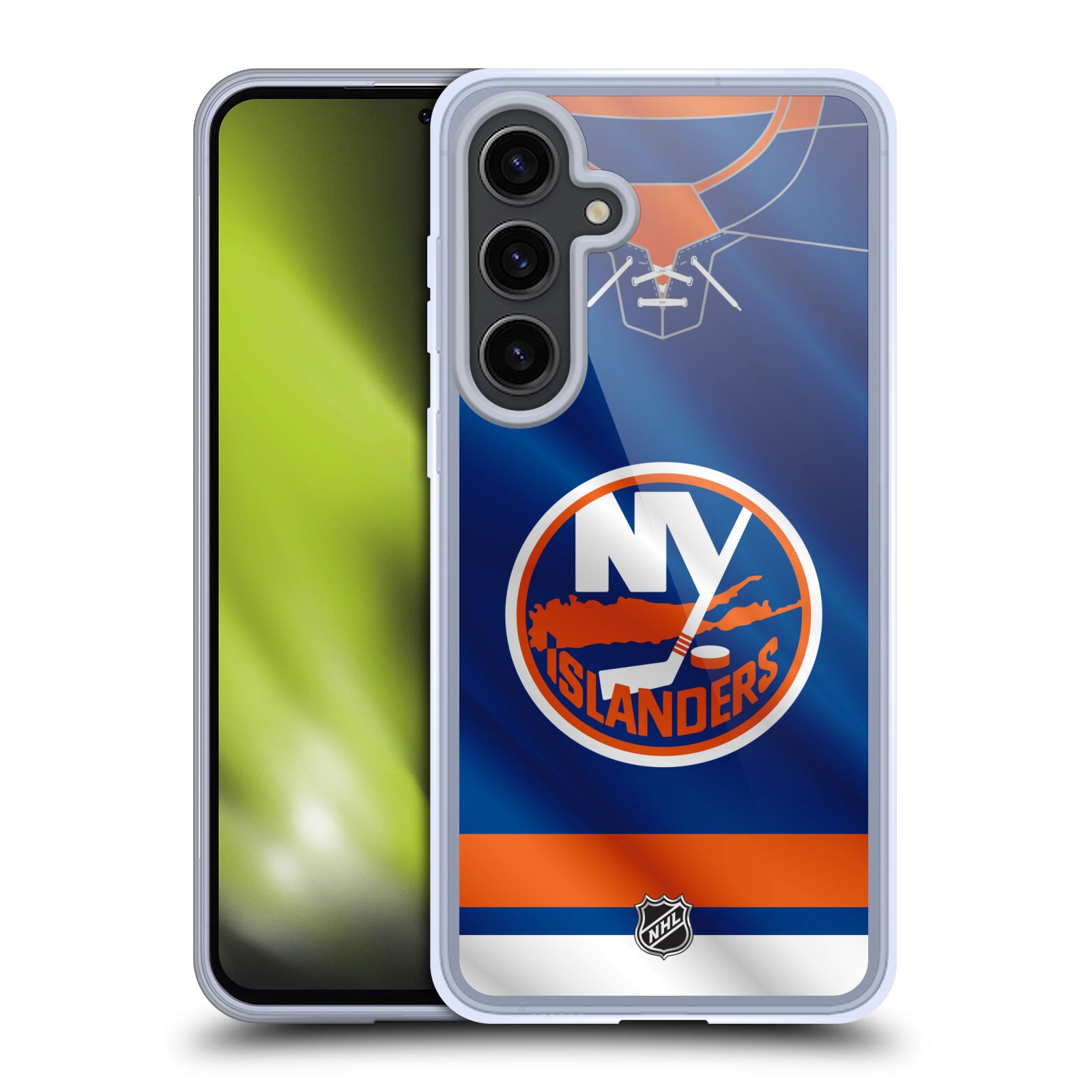 Silikonové lesklé pouzdro na mobil Samsung Galaxy S24 Plus - NHL - Dres New York Islanders (Silikonový kryt, obal, pouzdro na mobilní telefon Samsung Galaxy S24 Plus s licencovaným motivem NHL - Dres New York Islanders)