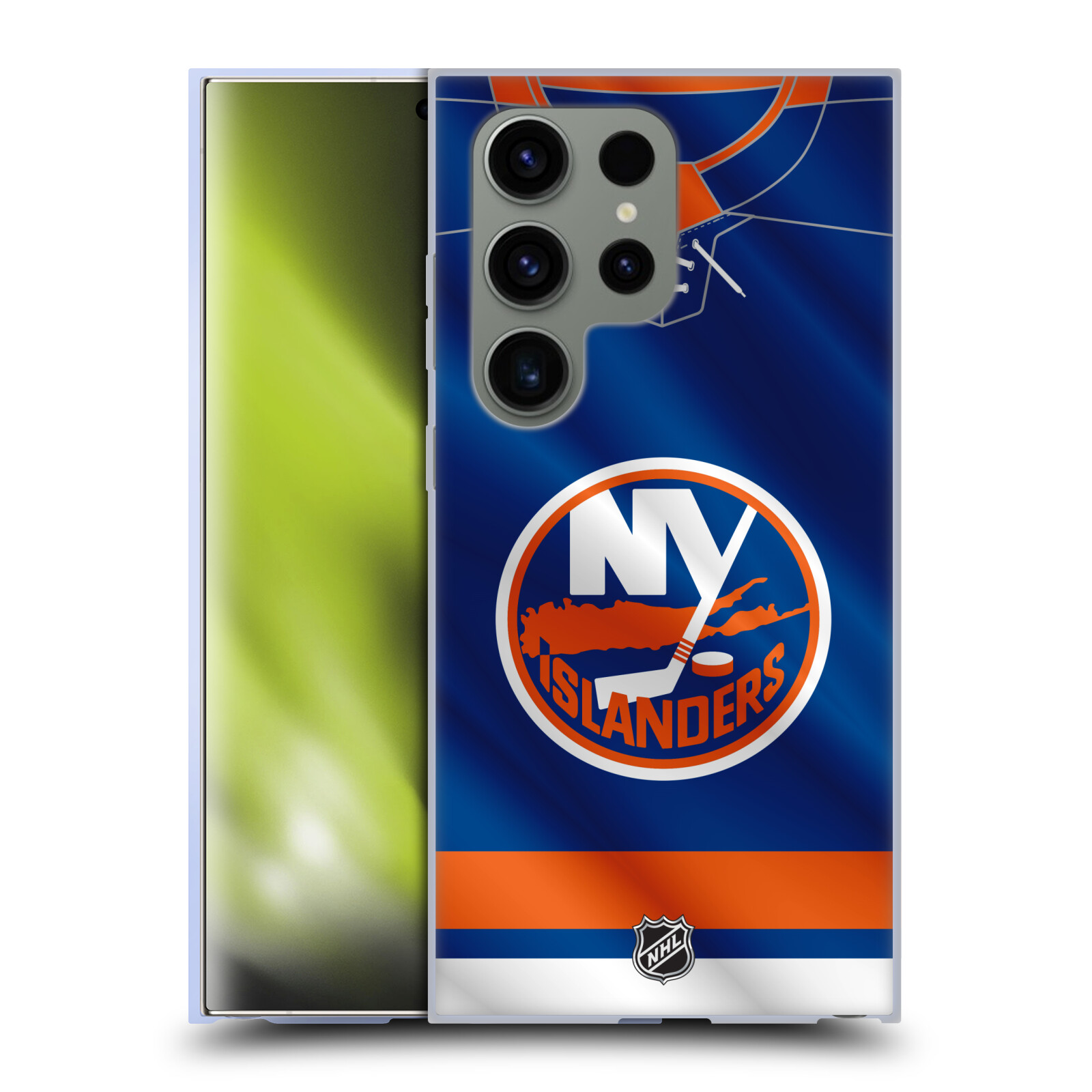 Silikonové lesklé pouzdro na mobil Samsung Galaxy S24 Ultra - NHL - Dres New York Islanders (Silikonový kryt, obal, pouzdro na mobilní telefon Samsung Galaxy S24 Ultra s licencovaným motivem NHL - Dres New York Islanders)