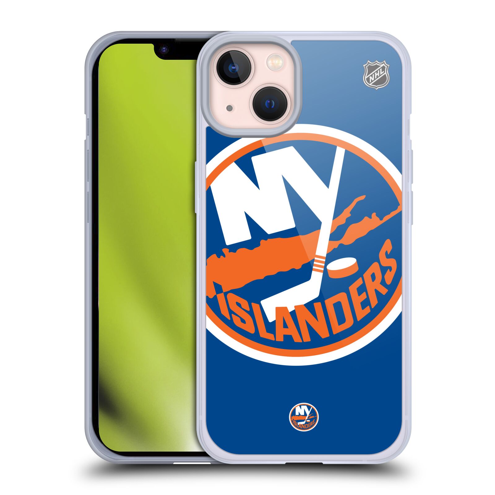 Silikonové pouzdro na mobil Apple iPhone 13 - NHL - Velké logo New York Islanders (Silikonový kryt, obal, pouzdro na mobilní telefon Apple iPhone 13 s licencovaným motivem NHL - Velké logo New York Islanders)